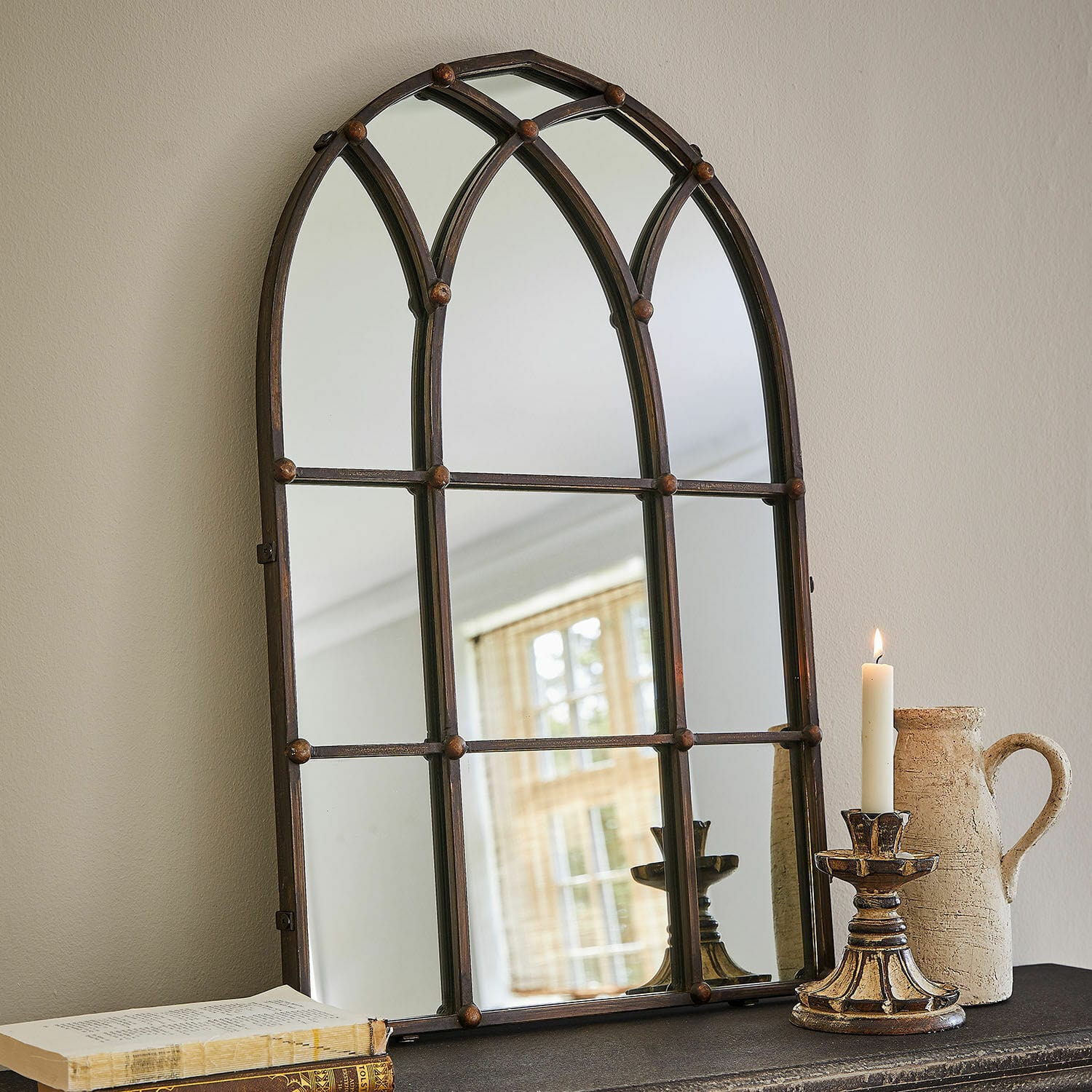 Spiegel Aprique Dekorativer Spiegel mit rostfarbenem Metallrahmen im Vintage-Stil für Wohnzimmer oder Flur