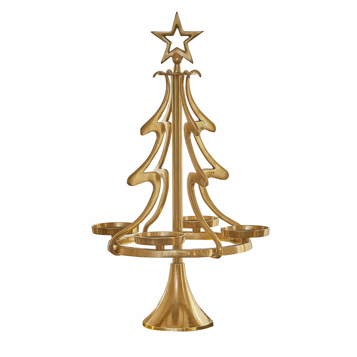 gold Goldfarbener Metall-Adventskranzständer in Tannenbaumform mit vier Kerzenhaltern