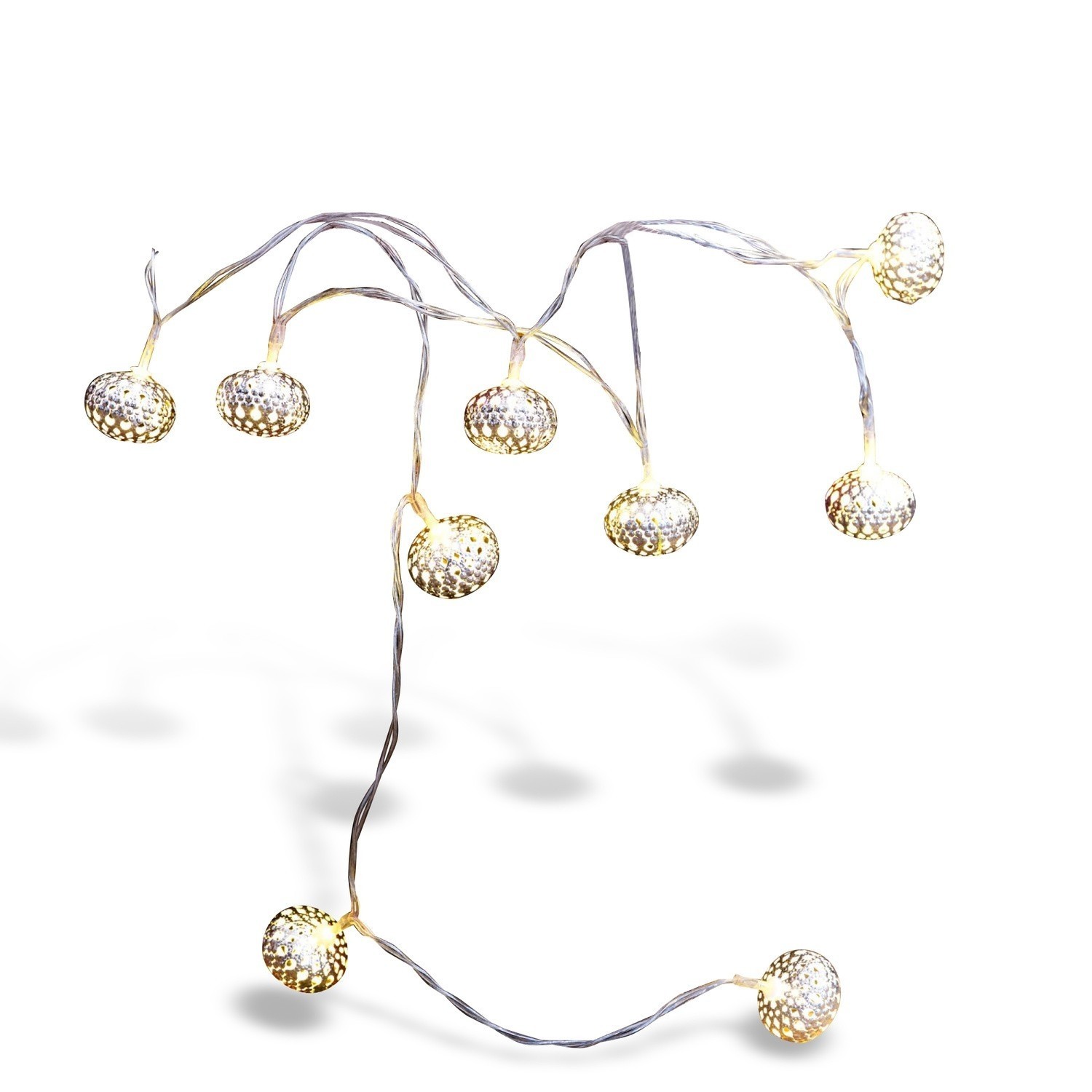 Lichterkette Fireballs Dekorative Lichterkette mit silbernen Metalllampenschirmen, ideal für Innenräume und Festtagsdekoration