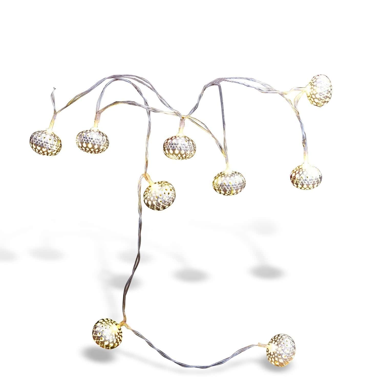 Lichterkette Fireballs Dekorative Lichterkette mit silbernen Metalllampenschirmen, ideal für Innenräume und Festtagsdekoration