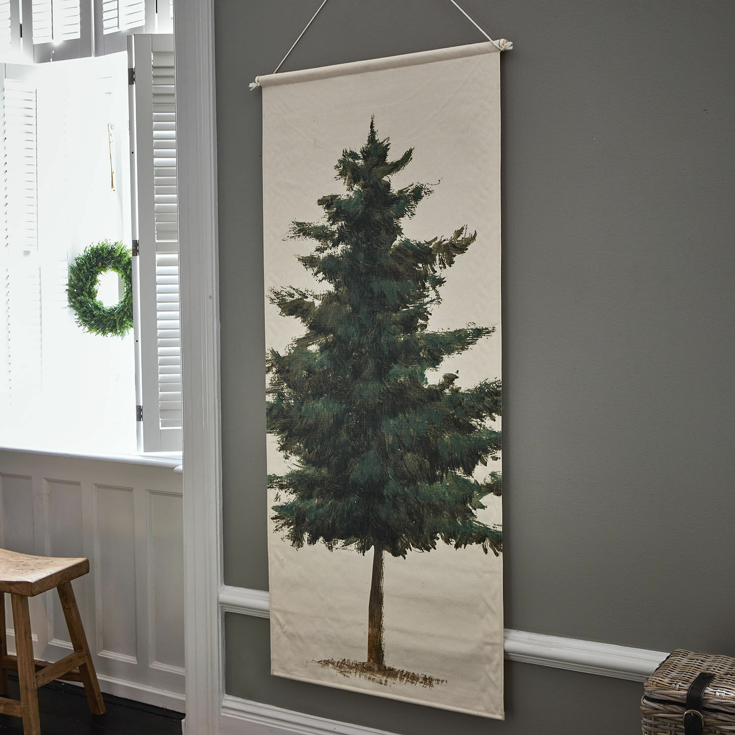 Bild Pierrine Dekorative Leinwand mit grünem Tannenbaum auf beigem Hintergrund für Wohnräume