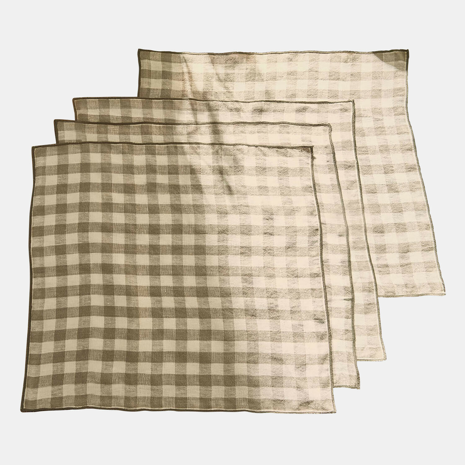 Set mit vier karierten Baumwollservietten in Beige-Weiss für Tischdekoration
