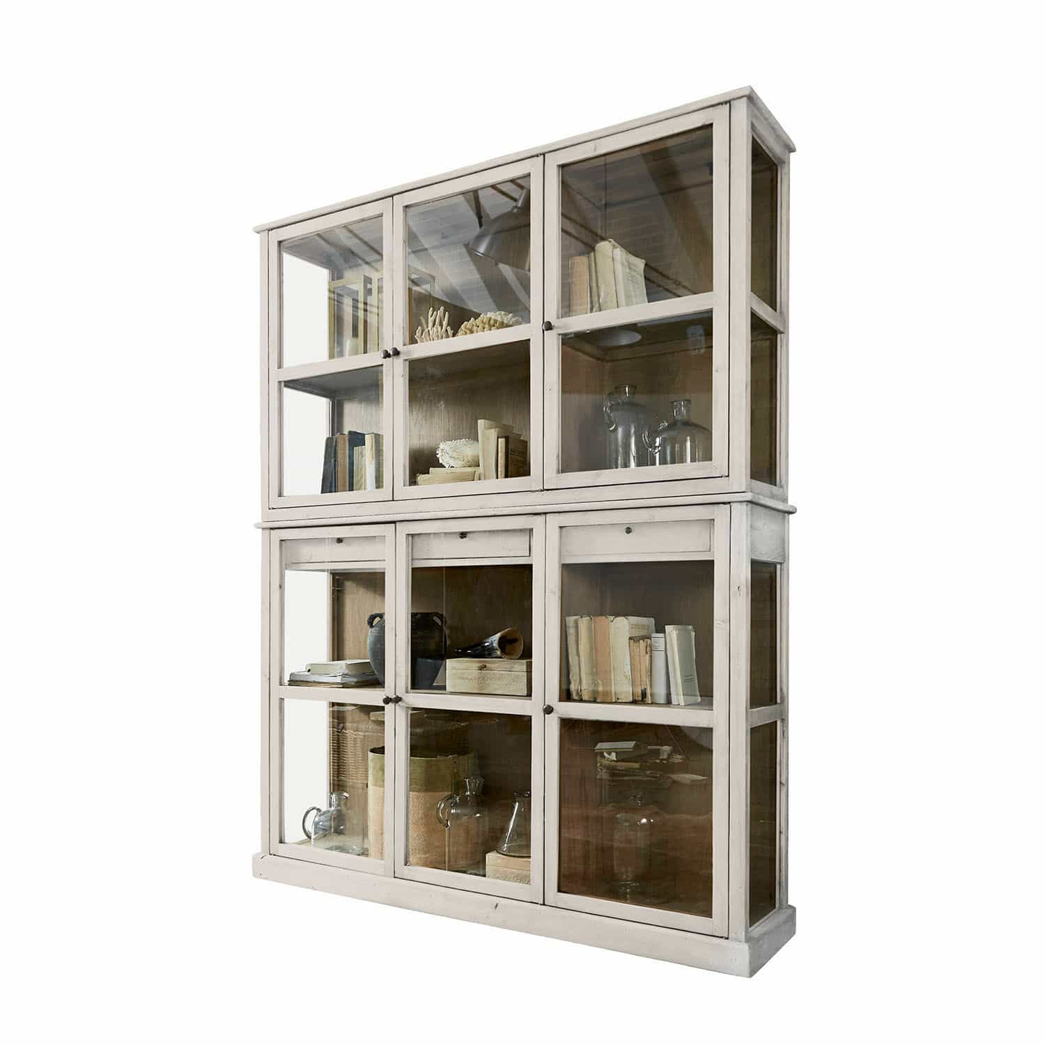 Schrank Blaise Weisse Holzvitrine mit Glastüren und Regalen für Bücher und Dekorationen