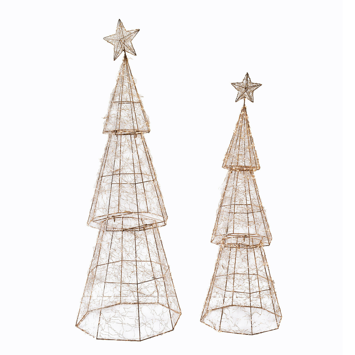 LED-Baum 2er Set Chantorin Drahtige Weihnachtsbäume mit goldfarbenen Sternen und LED-Beleuchtung als festliche Deko