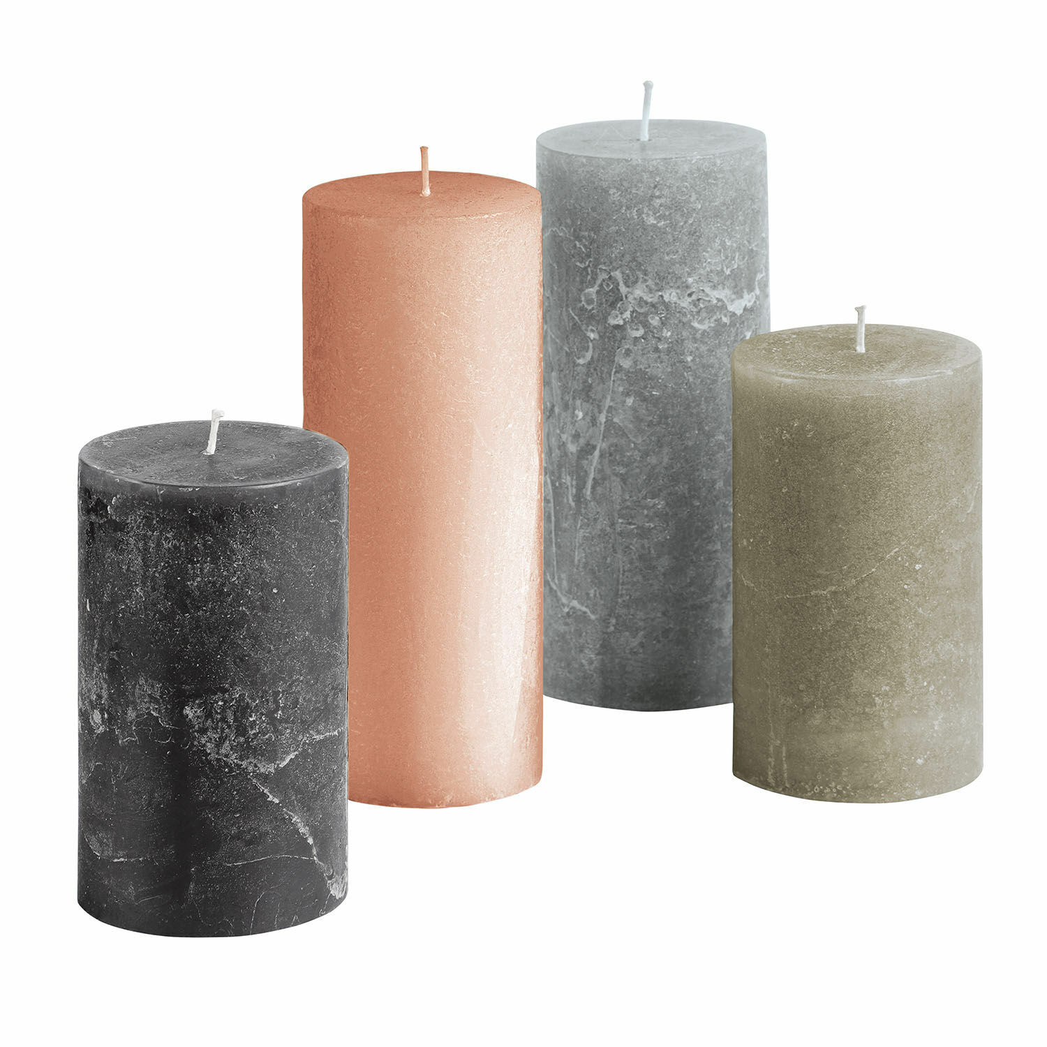 grün/grau 4er-Set Berekua-Kerzen in Grün, Grau, Schwarz und Beige für stilvolle Wohnraumdekoration