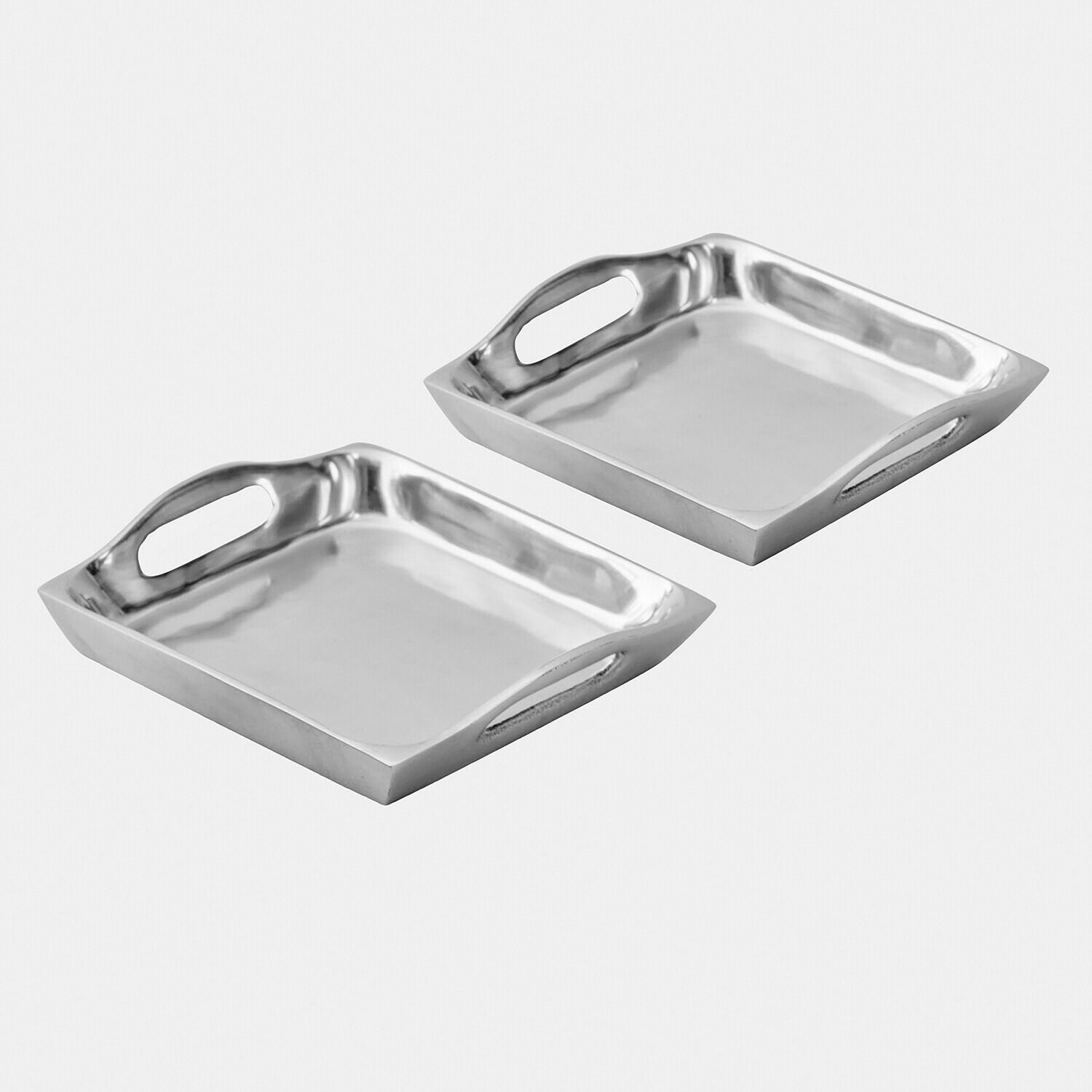 Tablett 2er Set Grélomiane Set mit zwei silbernen Metalltabletts mit Griffen, modernes Design zum Servieren von Getränken