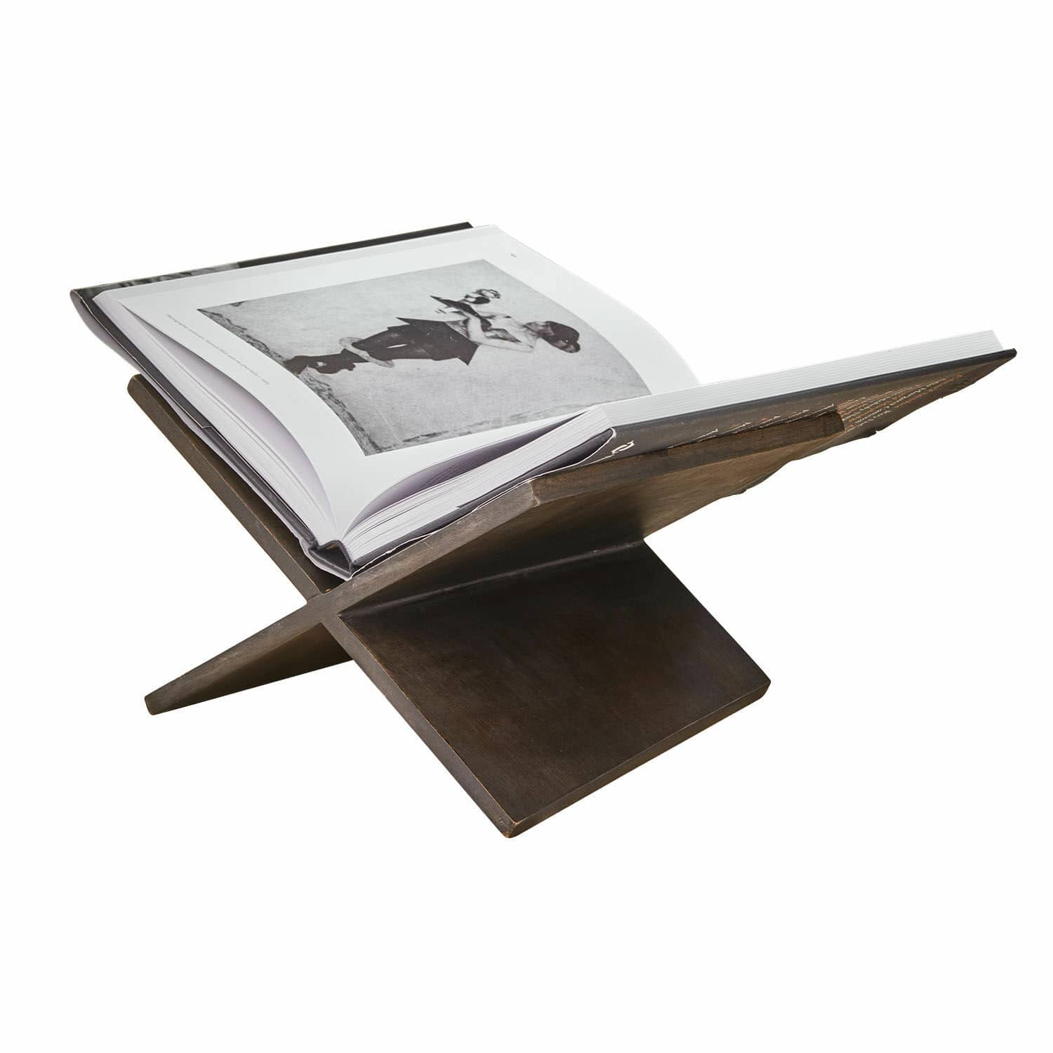 Buchständer Rialenca Buchhalter aus dunklem Holz in Kreuzform, ideal für bequemes Lesen und Dekoration