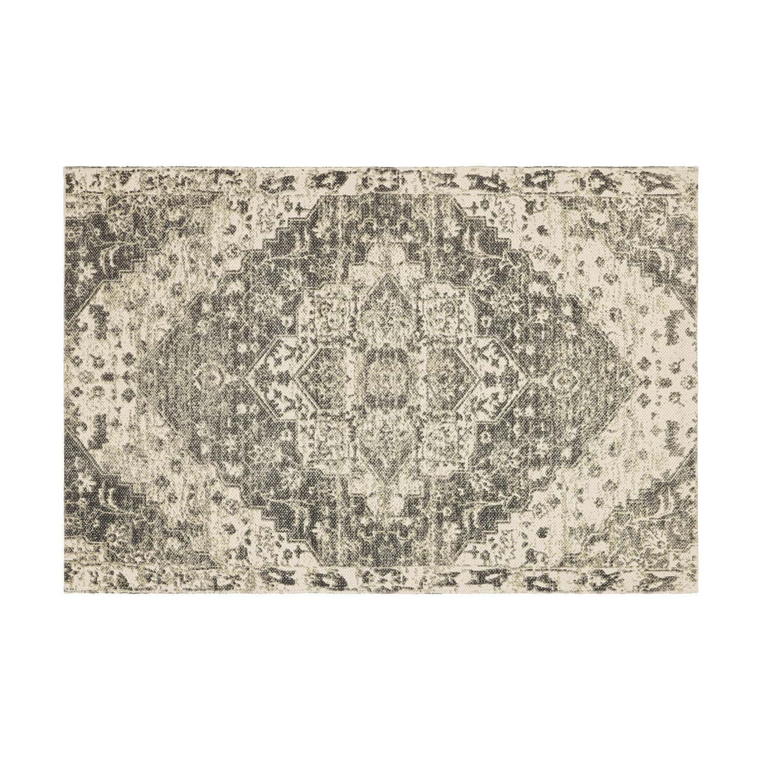 Badematte Davis Orientalischer Teppich in Beige und Grau aus synthetischem Material, stilvolle Bodenmatte