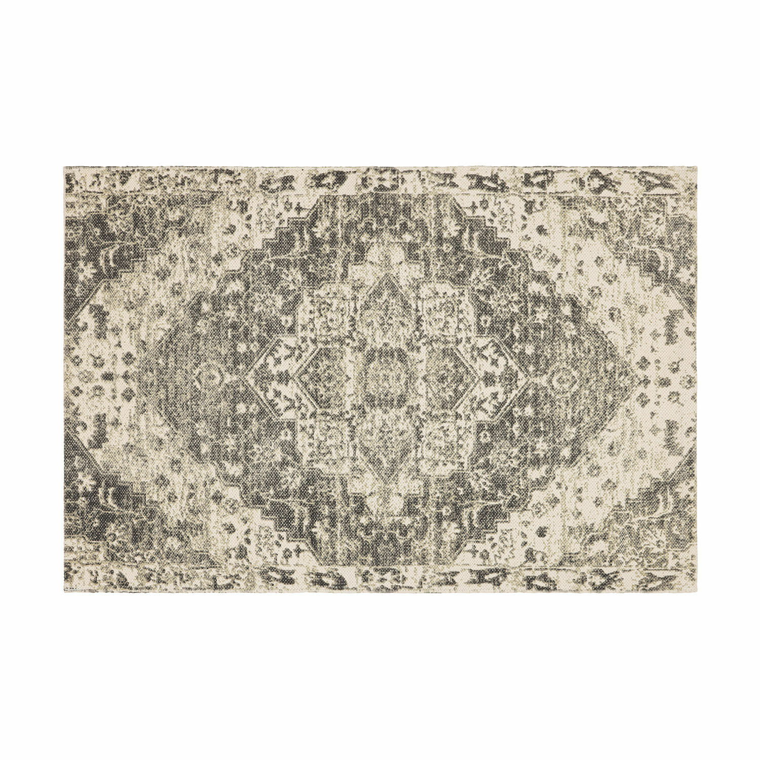 Badematte Davis Orientalischer Teppich in Beige und Grau aus synthetischem Material, stilvolle Bodenmatte