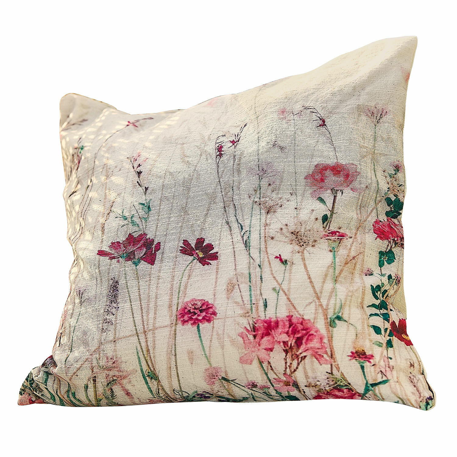 Kissenhülle Briovene Dekoratives Baumwollkissen in Creme mit floralem Muster in Rosa, ideal für das Wohnzimmer