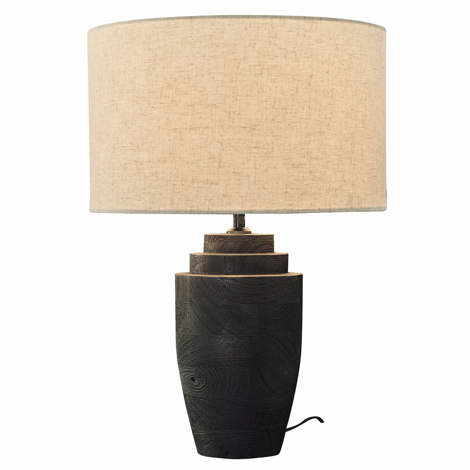 Tischlampe Daphielle Tischlampe aus schwarzem Holz mit beigem Lampenschirm, moderne Wohnraumleuchte