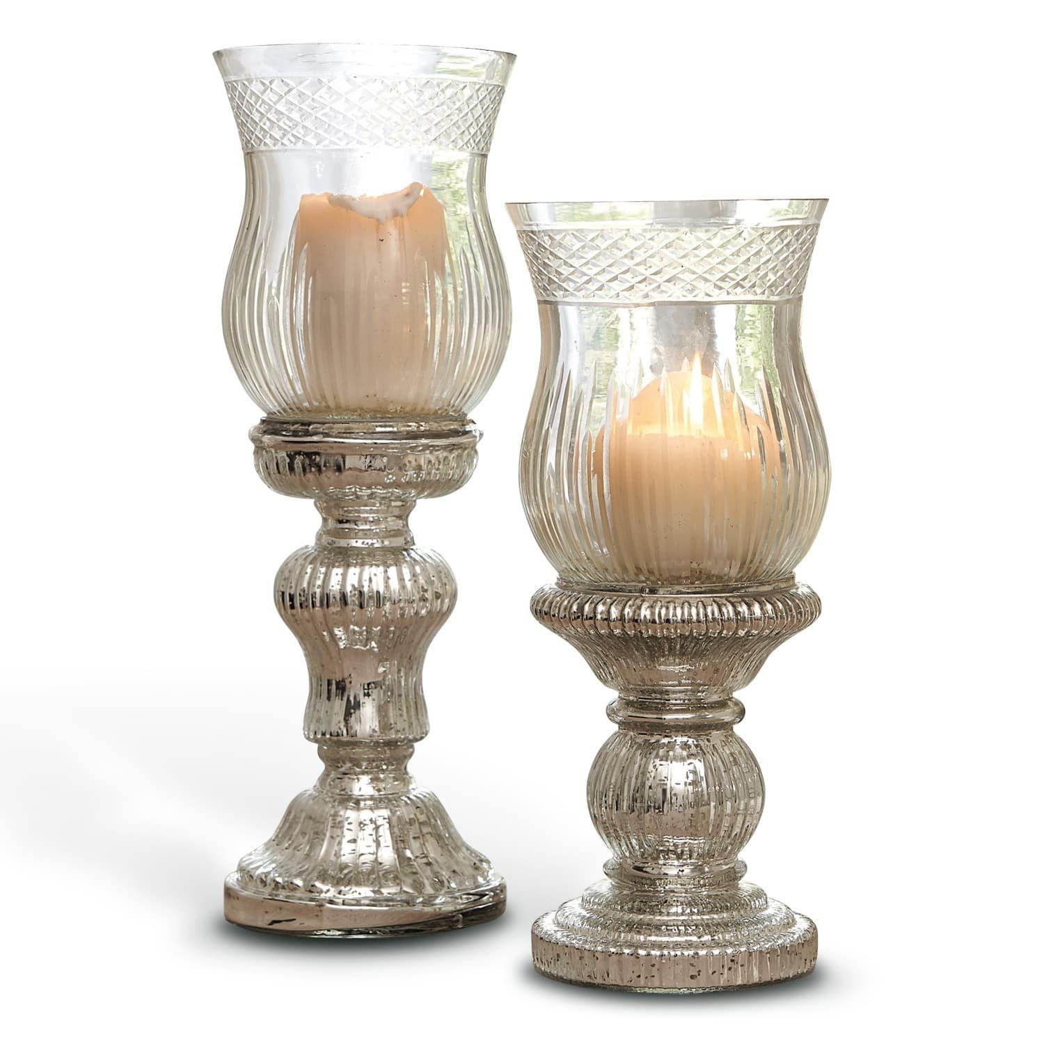 Kerzenständer 2er Set Luisant Set aus zwei dekorativen Glaswindlichtern mit beigen Kerzen für stimmungsvolle Beleuchtung