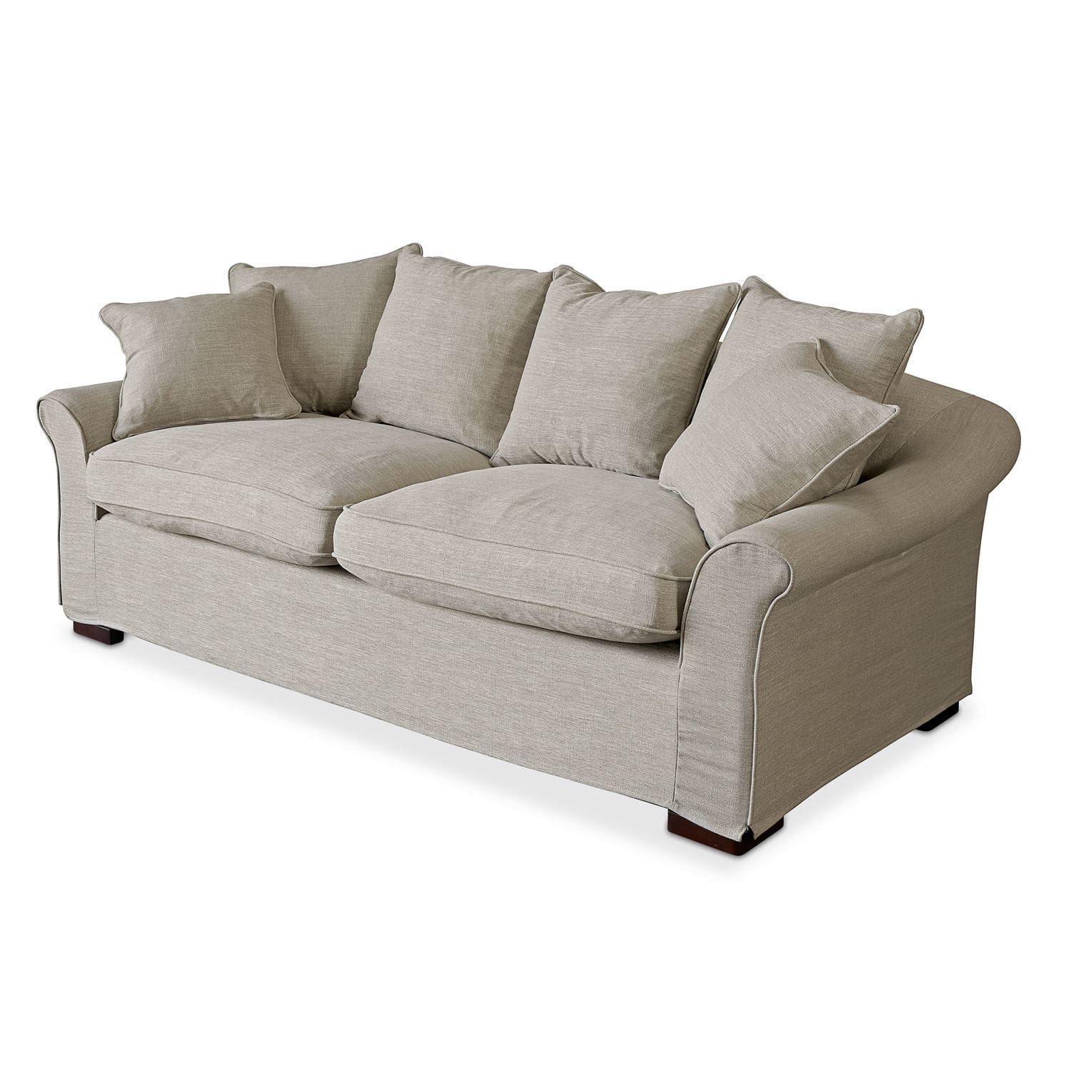 Sofa Long Beach Sofa mit beigem Bezug, weichen Kissen und Holzfüssen, komfortables Wohnzimmermöbel
