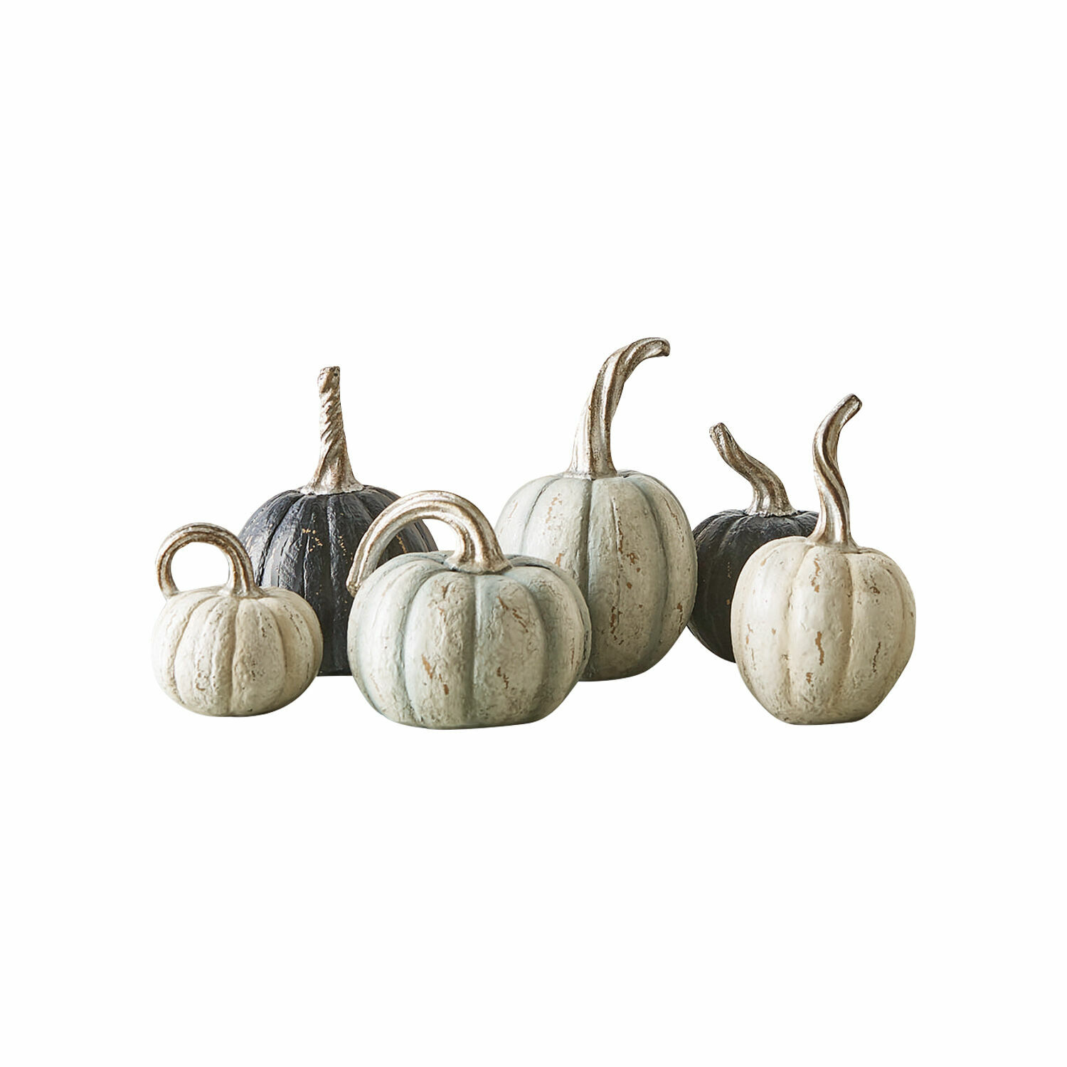 creme/grün/schwarz 6-teiliges Kürbis-Set Yokane in Creme, Grün und Schwarz als herbstliche Dekoration