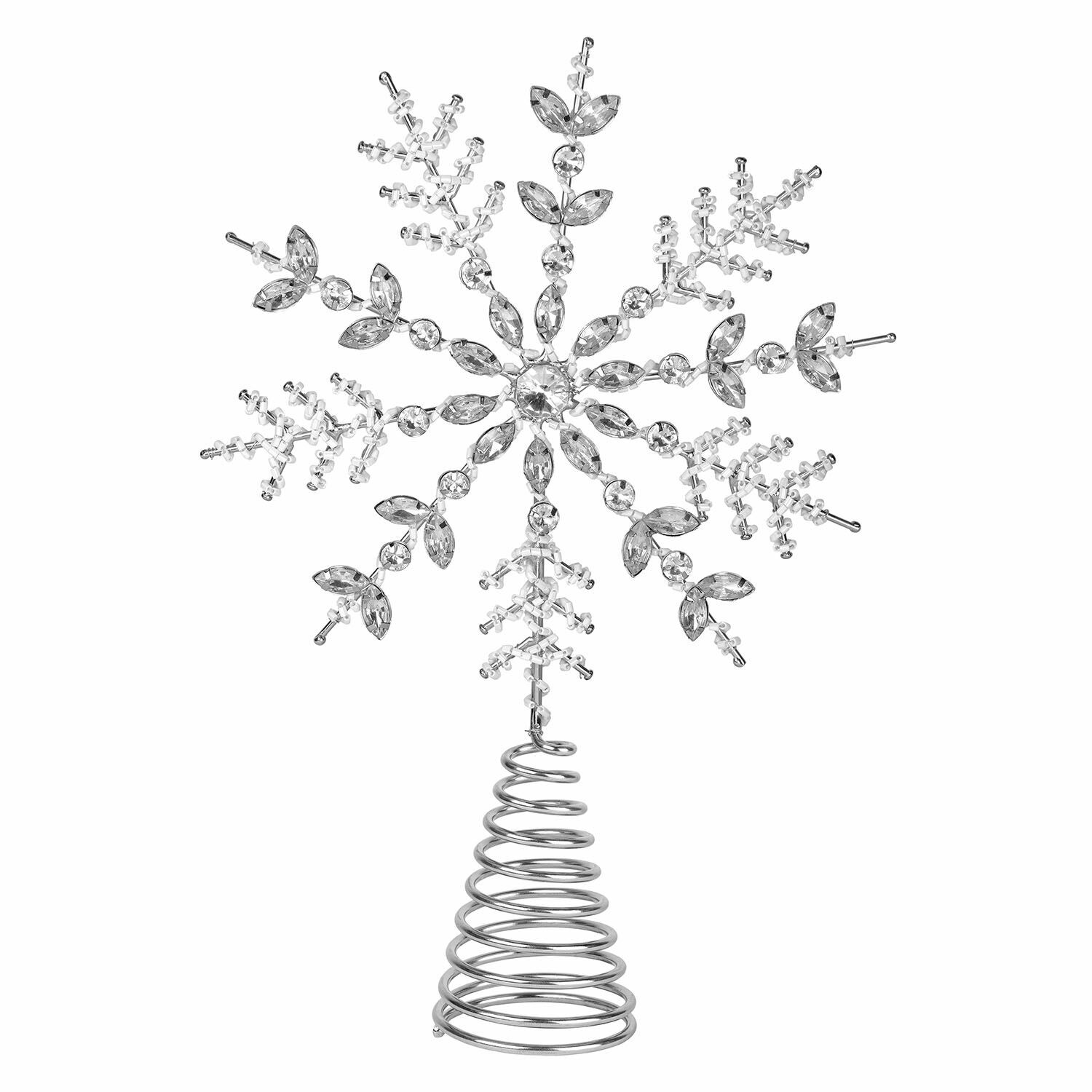 Baumspitze Coeuron Dekorativer silberner Schneeflocken-Baumspitzenschmuck mit Kristallelementen auf Metallspirale