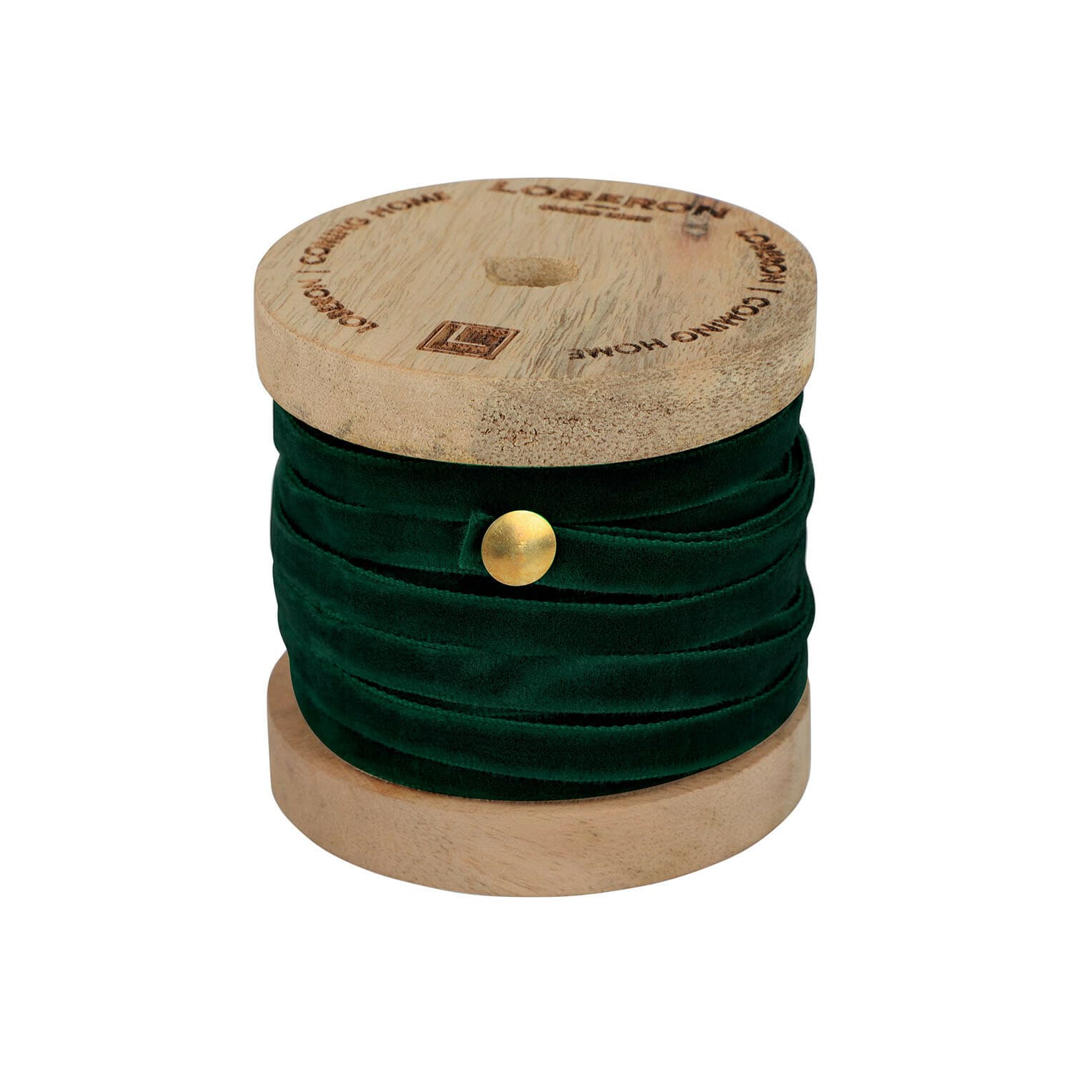 Dunkelgrünes Samtband Olessa auf Holzspule, dekoratives Band für Basteln und Geschenke