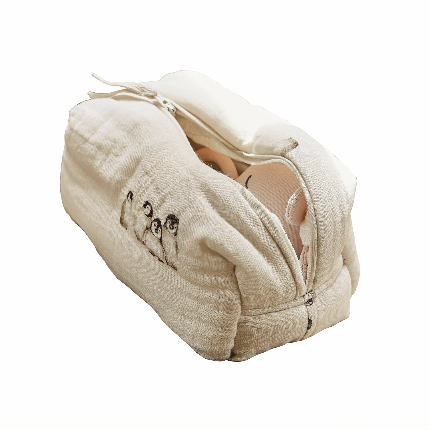 Täschchen Jocienne Beige Baumwoll-Kosmetiktasche mit Pinguin-Motiv und Reissverschluss, praktischer Reise-Organizer