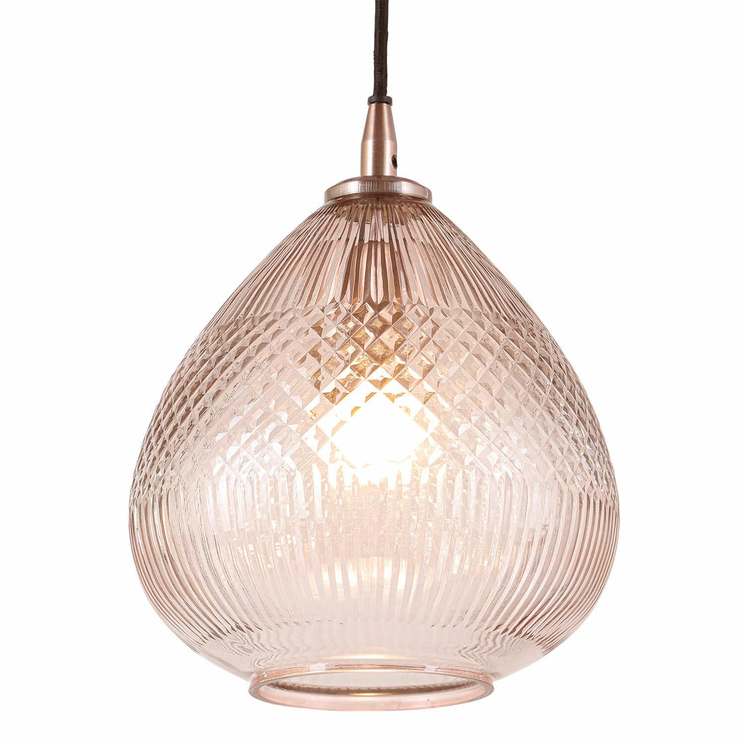Hängelampe Drélinette Hängelampe aus Glas mit kupferfarbener Fassung und Diamantmuster, dekorative Deckenleuchte