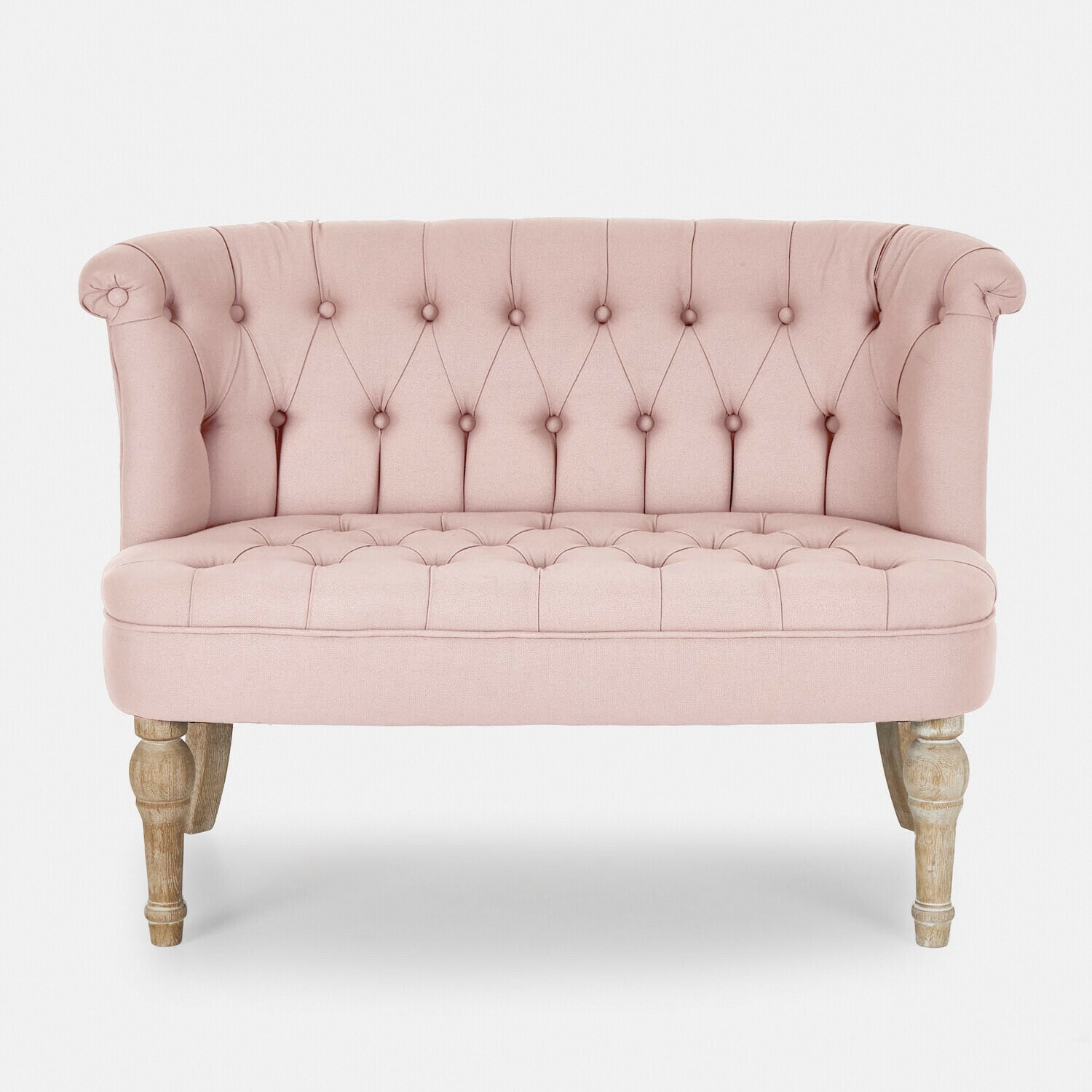 Rosa gepolstertes Sofa Weralin mit Holzbeinen, elegantes Wohnzimmermöbel