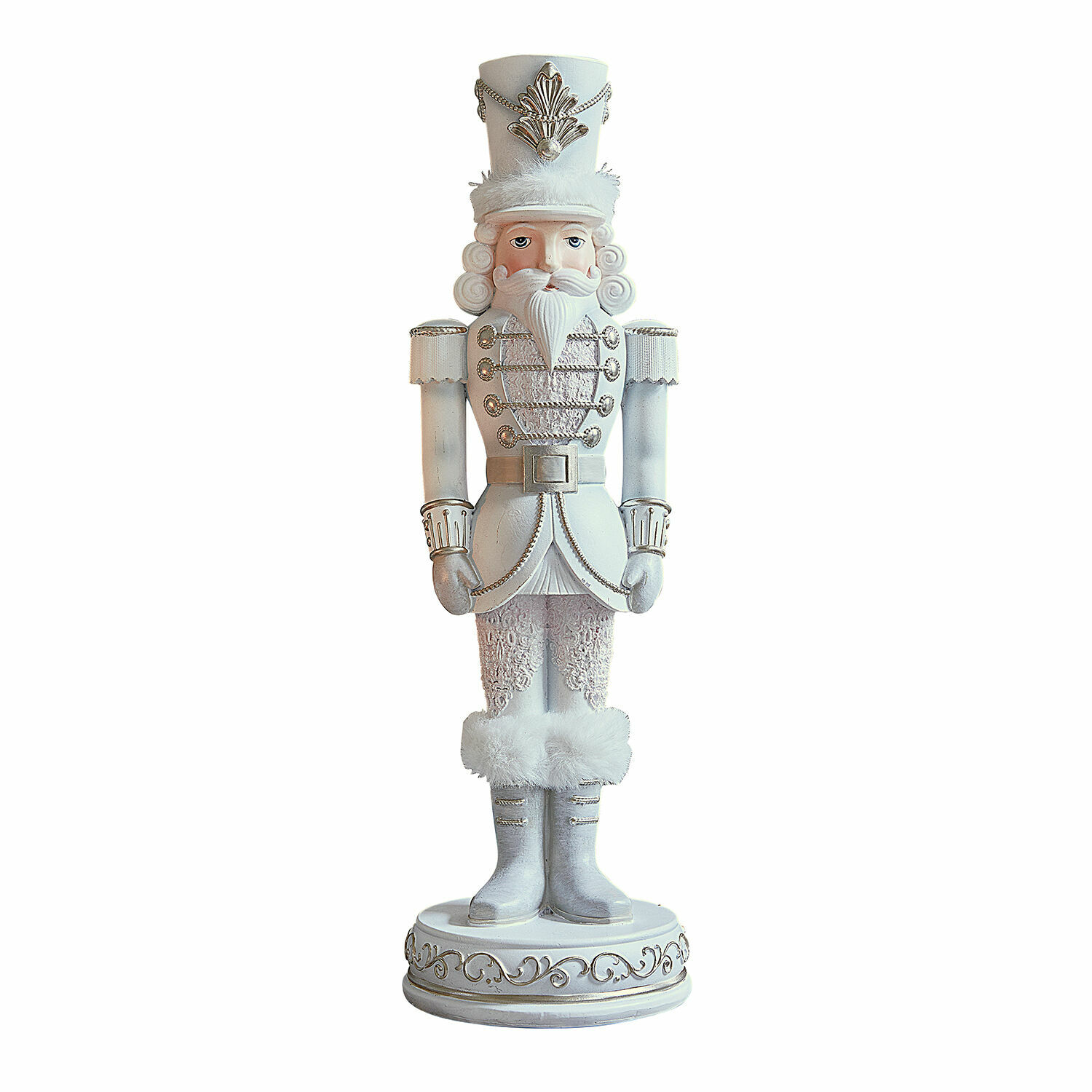 Deko-Nussknacker Moriette Weisser Holz-Nussknacker mit Fellbesatz und goldenen Verzierungen, festliche Weihnachtsdekoration