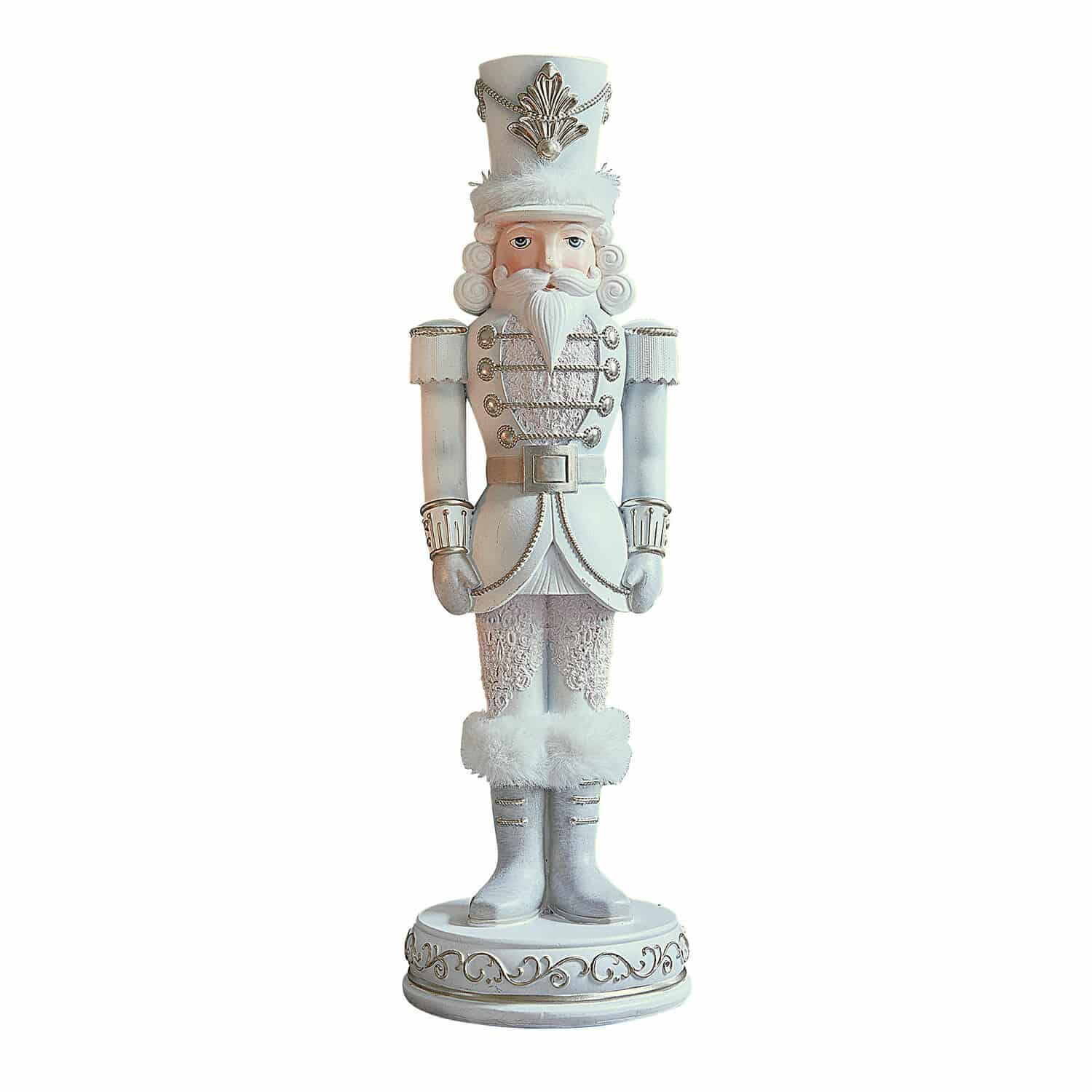 Deko-Nussknacker Moriette Weisser Holz-Nussknacker mit Fellbesatz und goldenen Verzierungen, festliche Weihnachtsdekoration