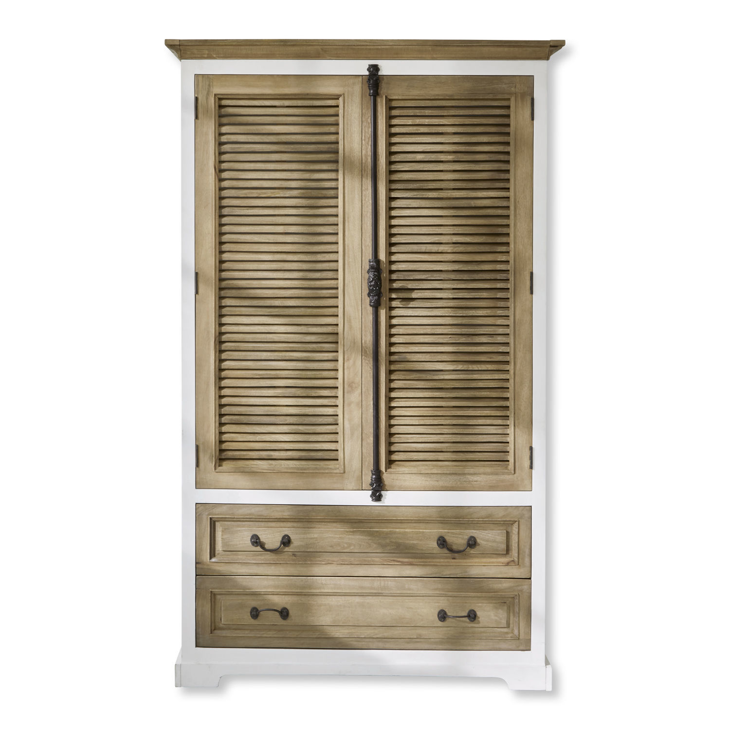 Schrank Bureau Holzschrank mit weissem Rahmen und zwei Schubladen, natürliche Holzfarbe, Aufbewahrungsmöbel