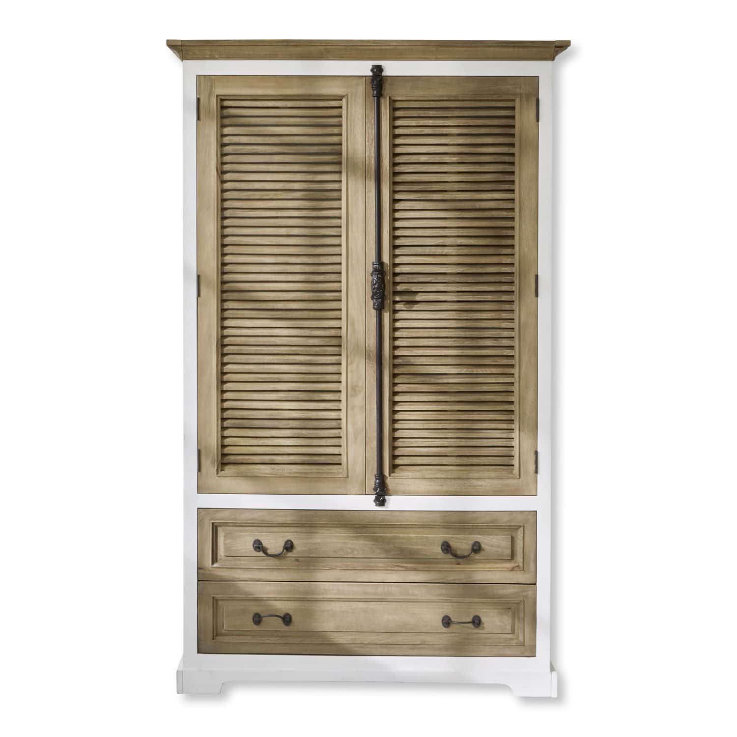 Schrank Bureau Holzschrank mit weissem Rahmen und zwei Schubladen, natürliche Holzfarbe, Aufbewahrungsmöbel