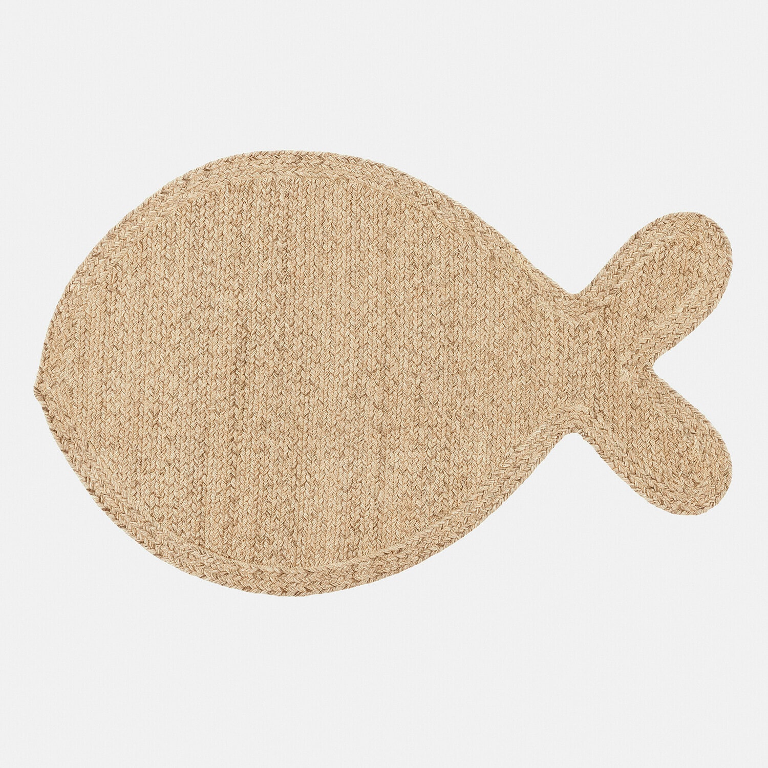 Fischförmiger Teppich aus natürlicher beiger Jute, nachhaltige Bodendekoration für Wohnräume