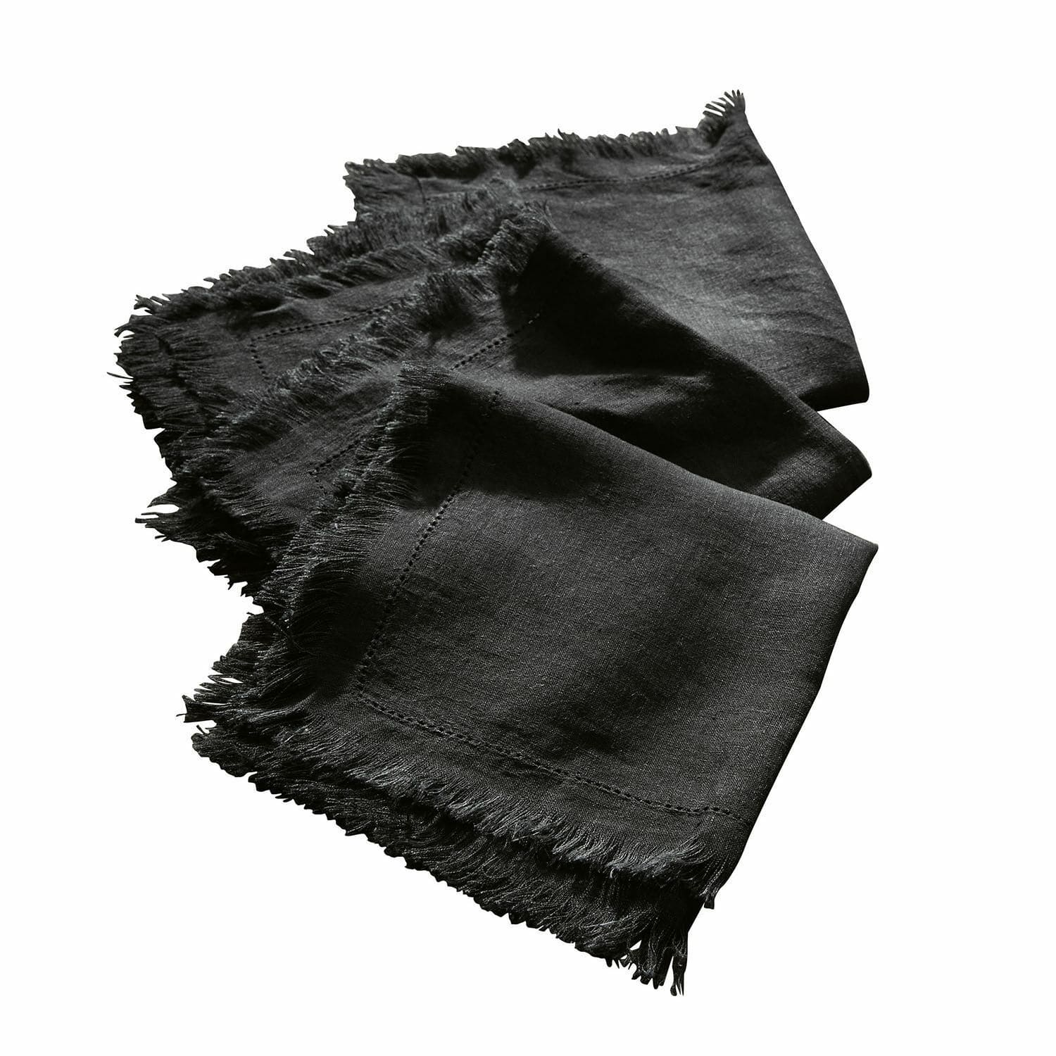 Serviette 4er Set Pibrac Schwarze Leinenserviette mit Fransen, dekoratives Tischaccessoire aus Naturmaterialien