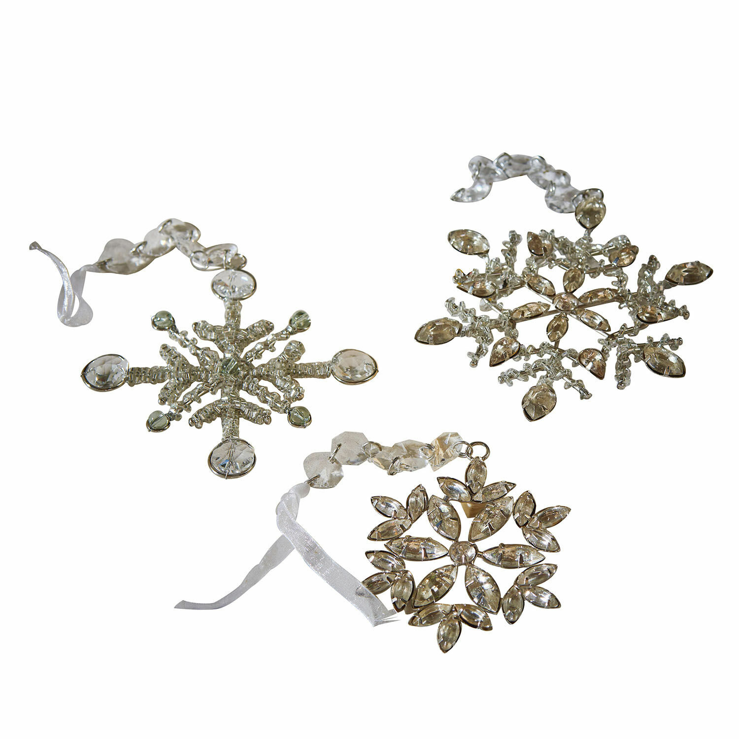 Anhänger 3er Set Aleyna Set aus drei transparenten Glas-Schneeflocken mit Bändern zum Aufhängen als Weihnachtsdekoration