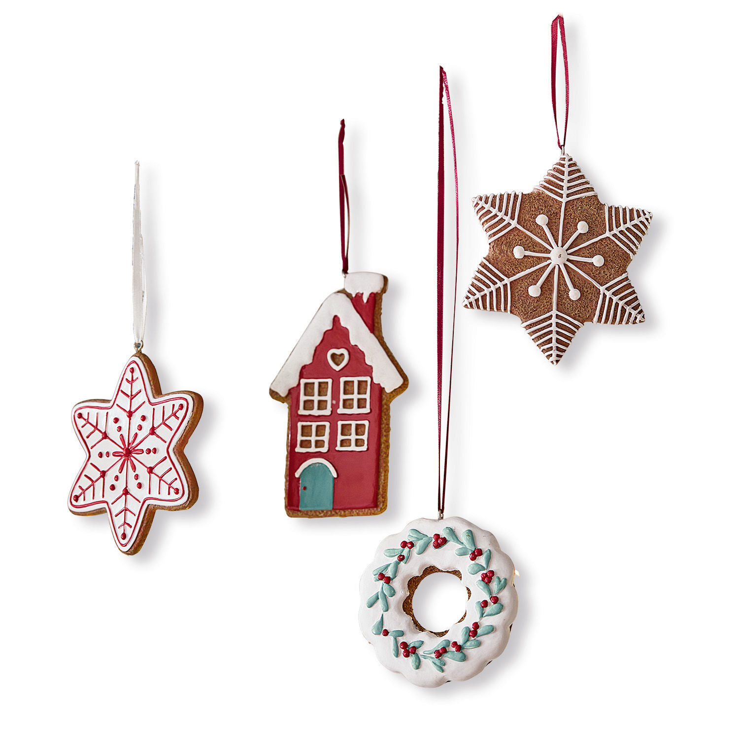 Anhänger 4er Set Hestur Set aus vier Lebkuchen-Weihnachtsanhängern mit weissem und rotem Zuckerguss für den Christbaum