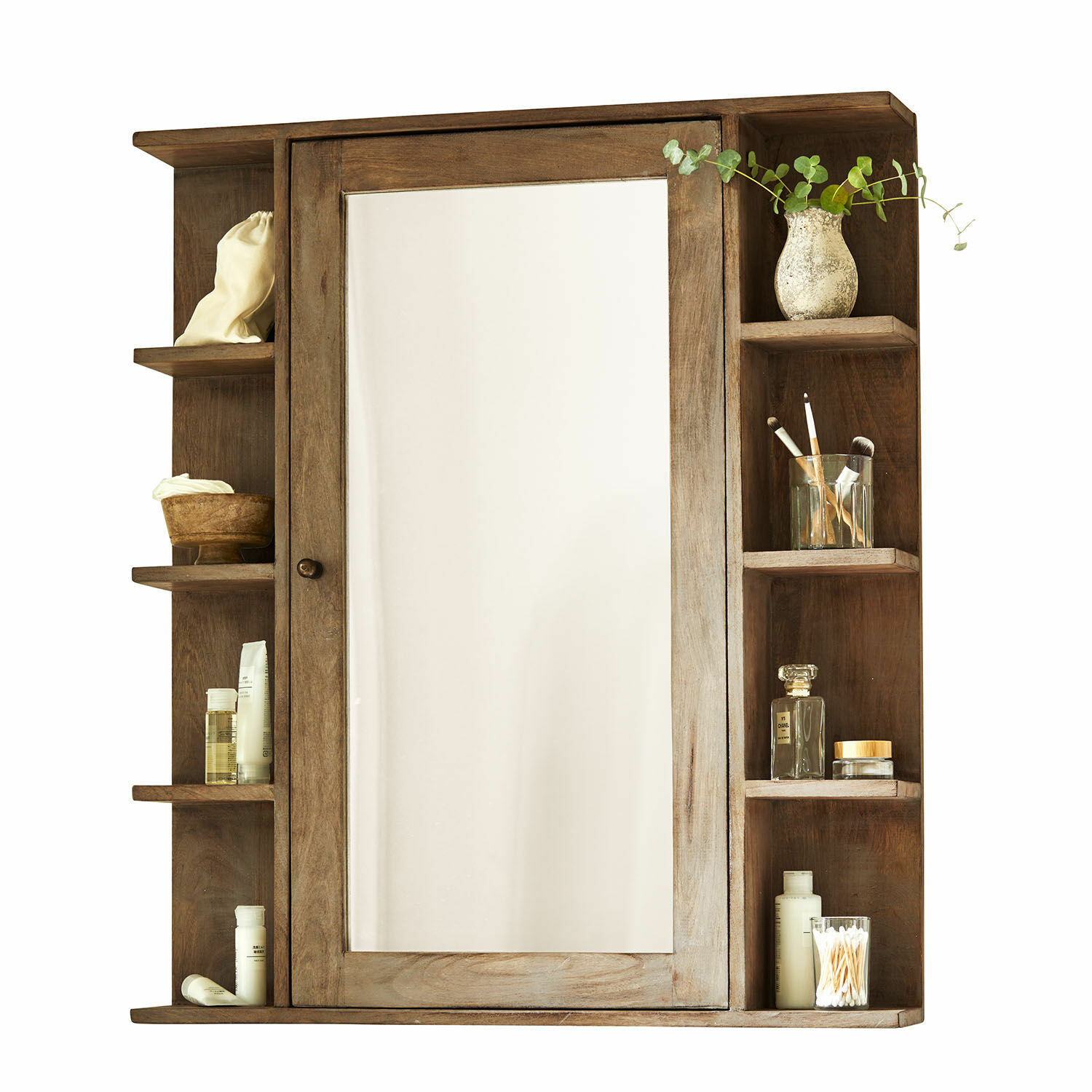 Spiegelschrank Greenhaven Holz-Badezimmerschrank mit Spiegel und Regalen für Kosmetik in natürlichem Braun