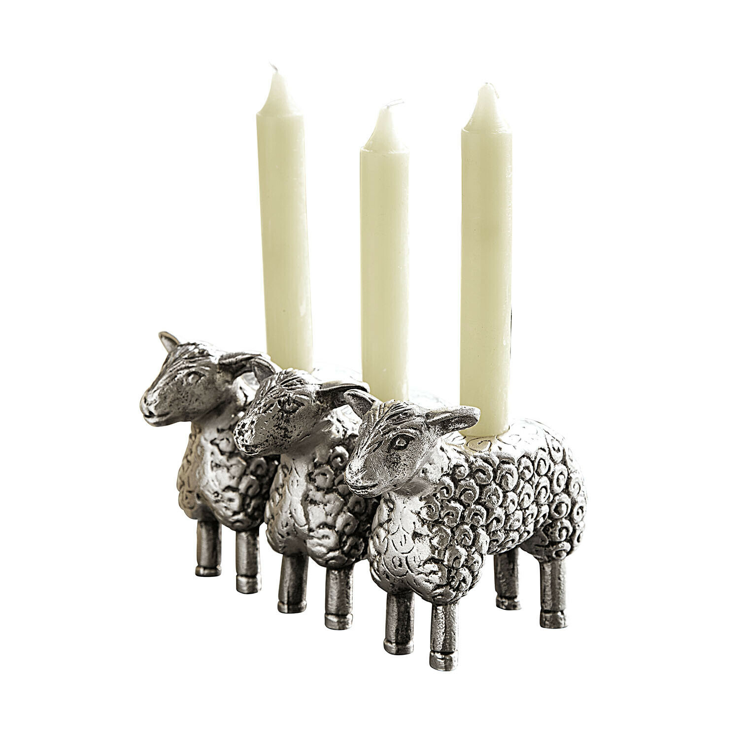 Kerzenhalter Séverac Metall-Kerzenhalter in Form von drei Schafen mit weissen Kerzen, dekoratives Wohnaccessoire