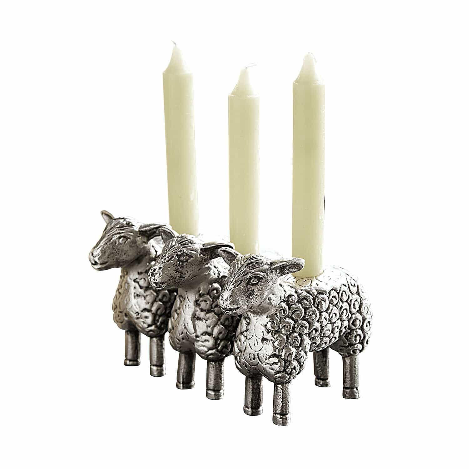 Kerzenhalter Séverac Metall-Kerzenhalter in Form von drei Schafen mit weissen Kerzen, dekoratives Wohnaccessoire