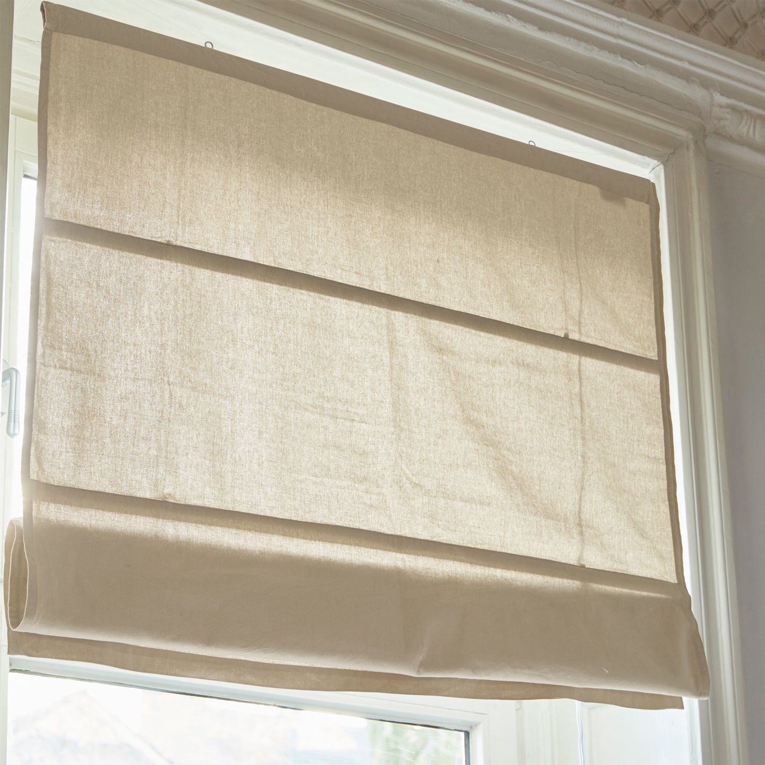 Faltrollo Fides Beige römische Jalousie aus Naturstoff, stilvolle Fensterdekoration für modernes Interieur