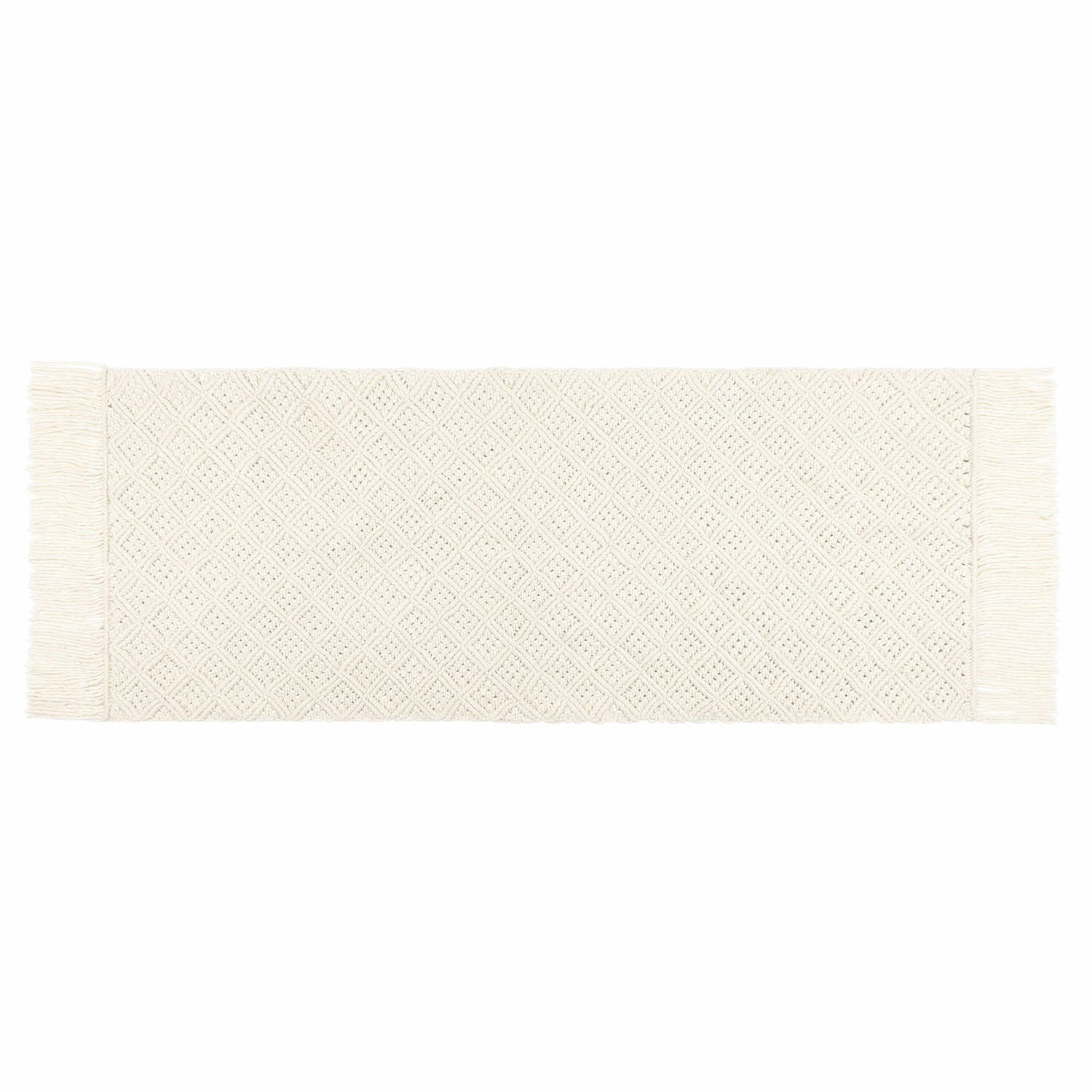 Läufer Voué Weisser Baumwollteppich mit Fransen und geometrischem Muster, Wohntextilien, Dekoration