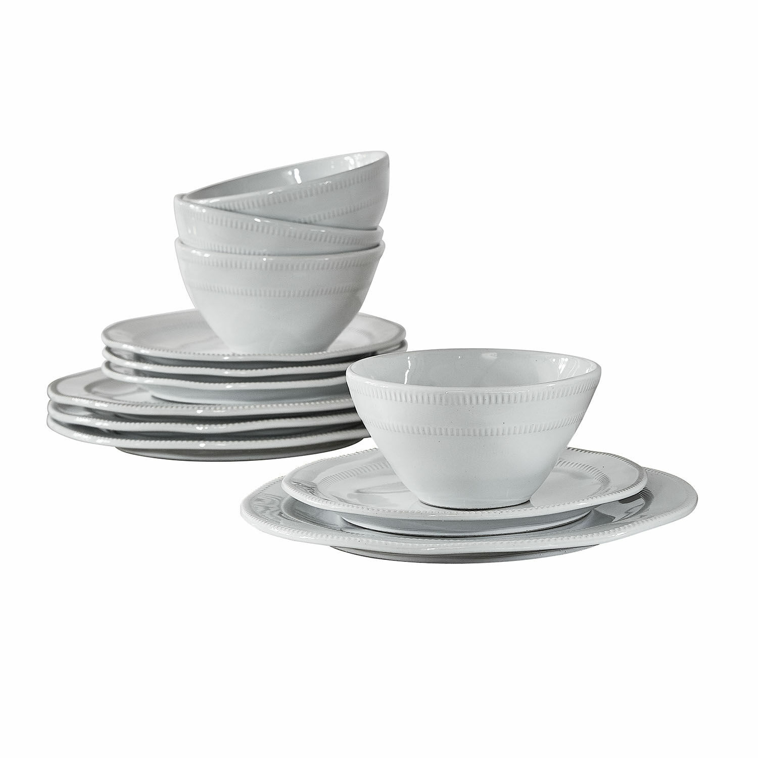 Geschirr 12er Set Alentejo Weisses Porzellan-Geschirrset mit Schalen und Tellern, elegantes Design für den Esstisch