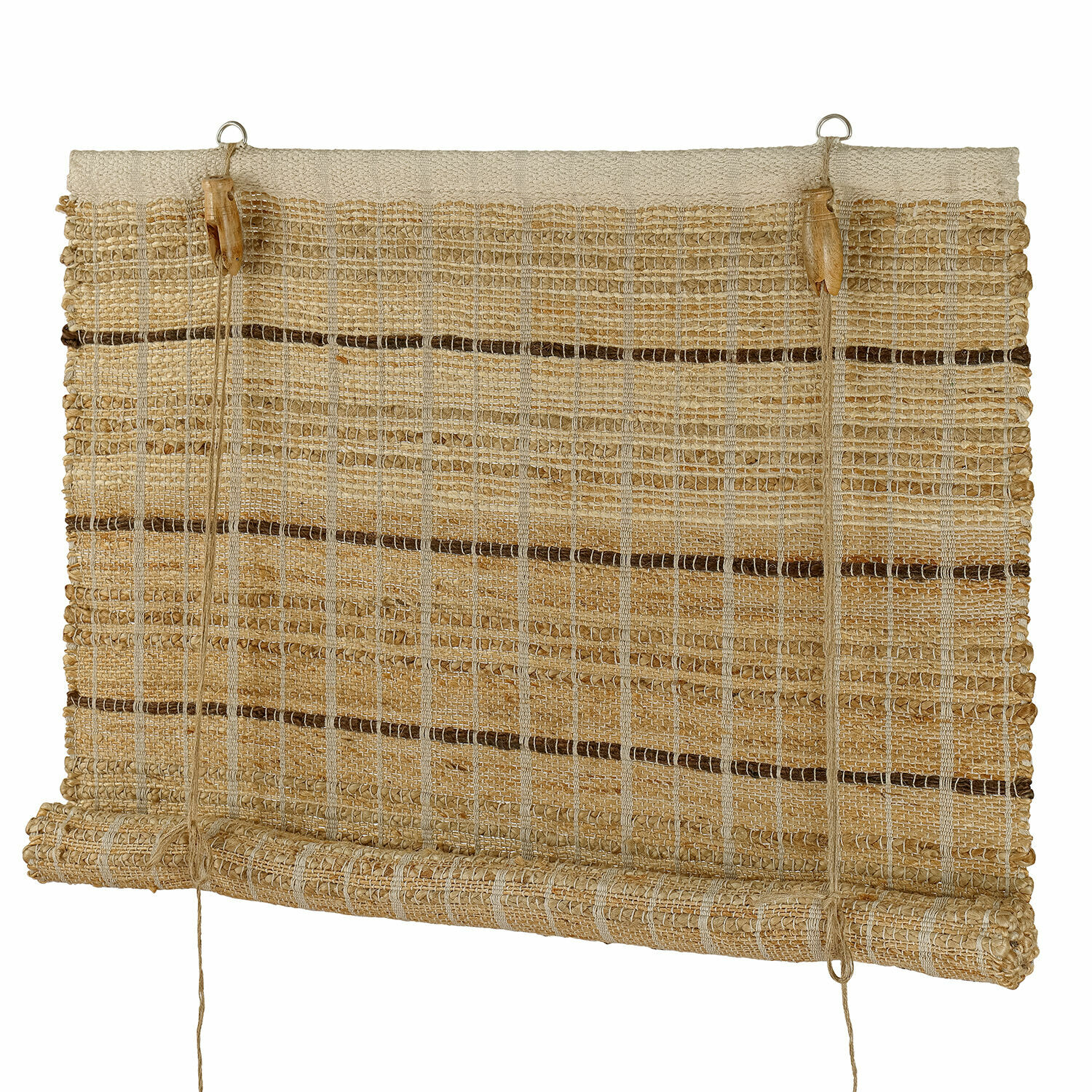 Rollo Nacarie Natürliche Jute-Rollos in Beige mit braunen Streifen, dekoratives und nachhaltiges Wohnaccessoire