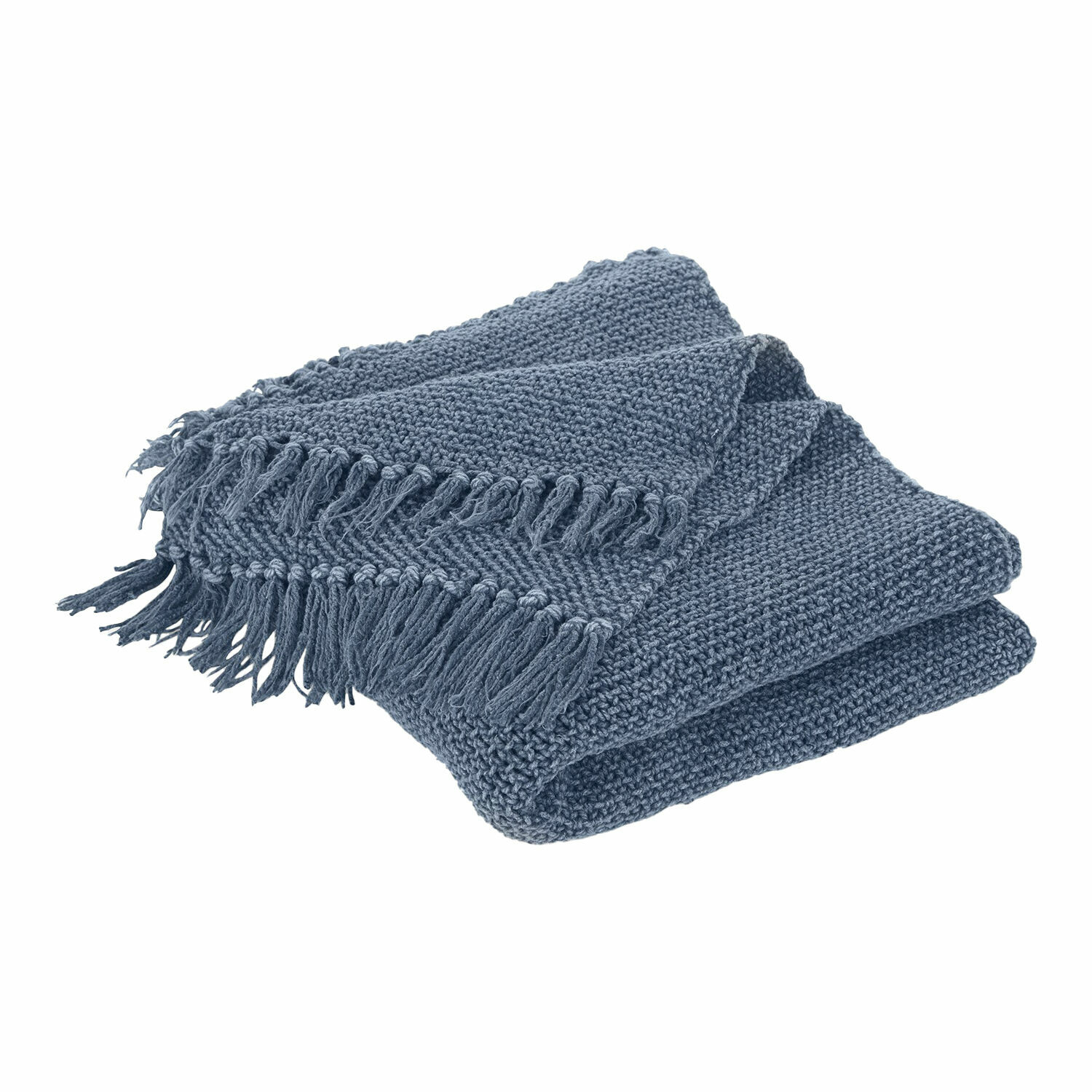 blau Blauer Kendall-Plaid aus weichem Strick mit Fransen, ideal zur Dekoration und zum Wärmen.