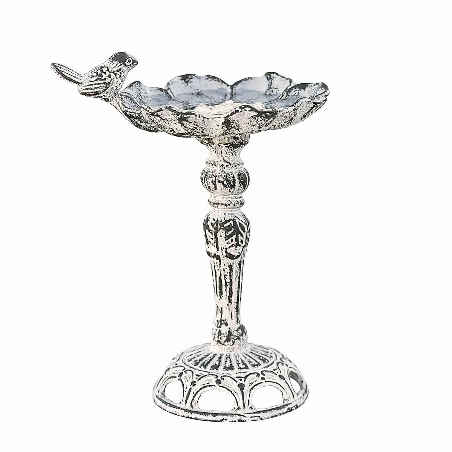 Vogeltränke Petrofani Weisses Metallschälchen auf Ständer mit dekorativem Vogel, Gartenaccessoire im Used-Look