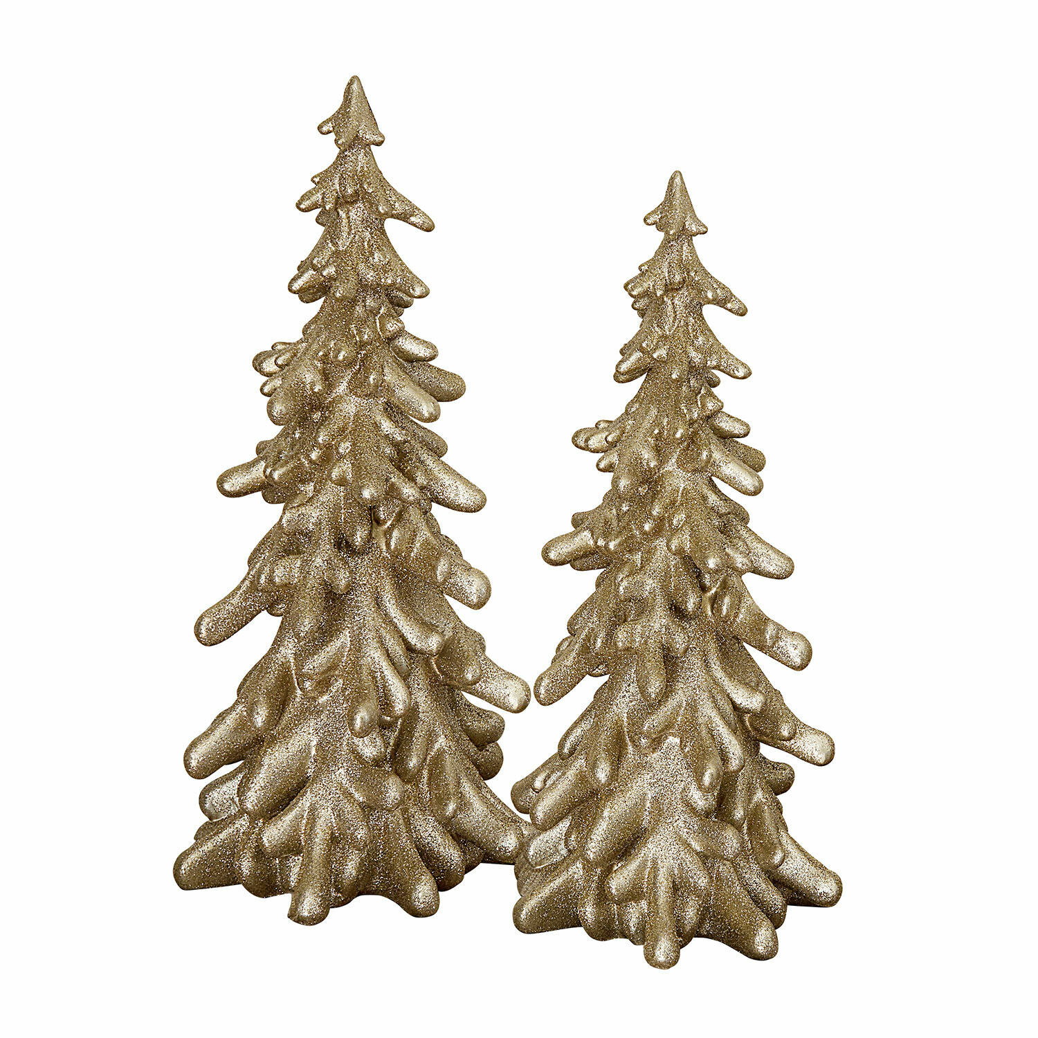 Deko-Baum 2er Set Tolvene Set aus zwei goldglänzenden Weihnachtsbaumdekorationen mit Glitzer, festlicher Christbaumschmuck