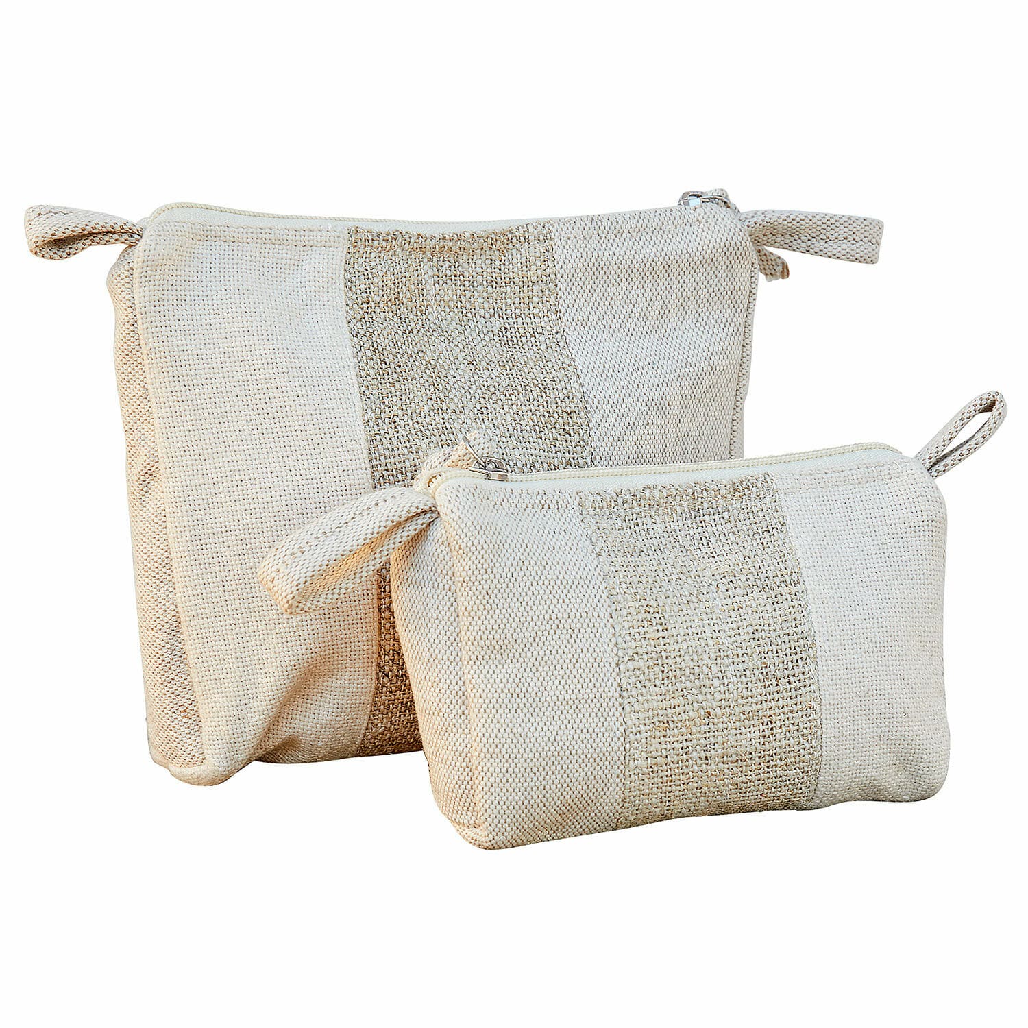 Kosmetiktasche 2er Set Xerivon Set aus zwei beigen Kosmetiktaschen aus Stoff mit Reissverschluss, praktische Aufbewahrung