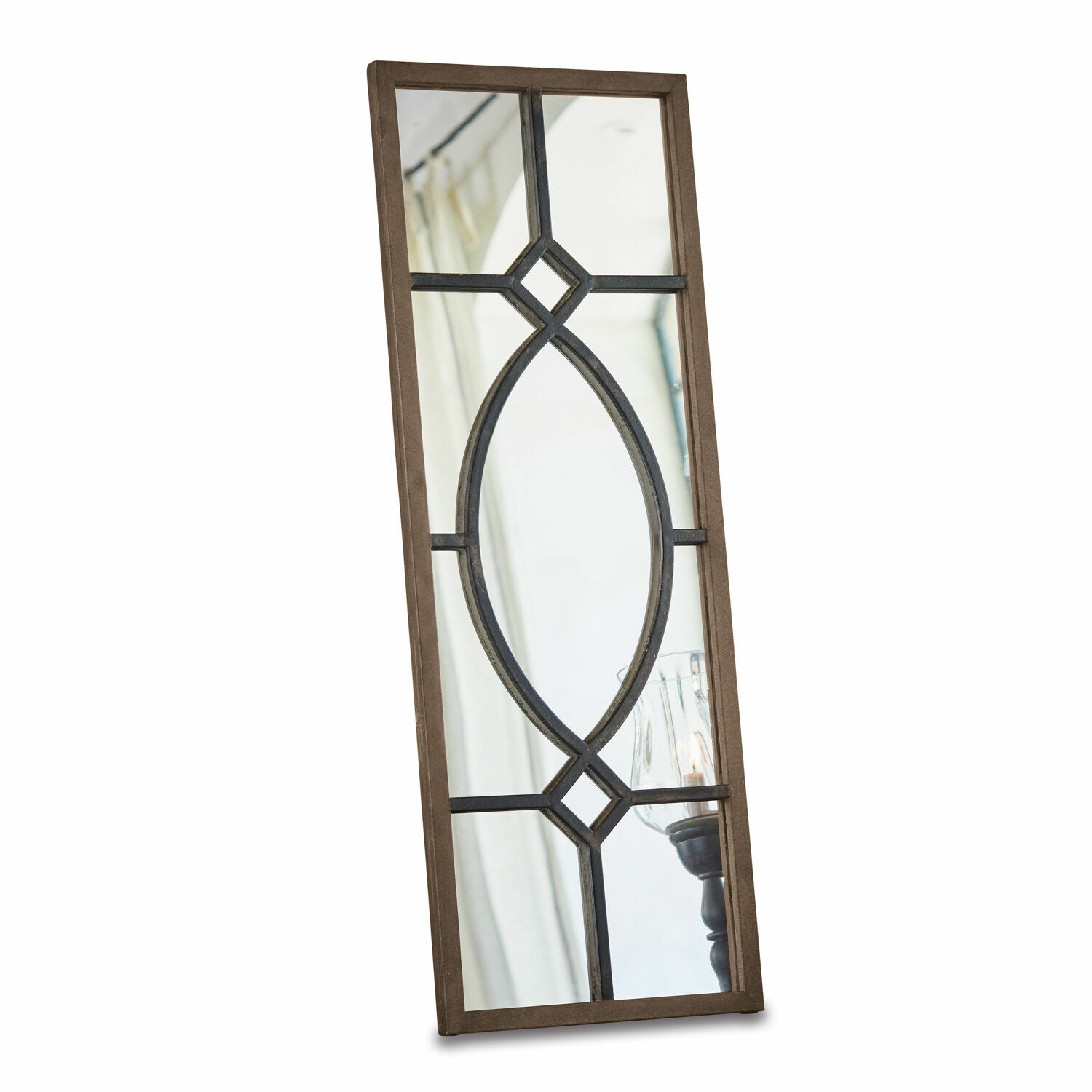 Spiegel Millery Wandspiegel mit braunem Holzrahmen und dekorativem Metallgitter für Wohnräume