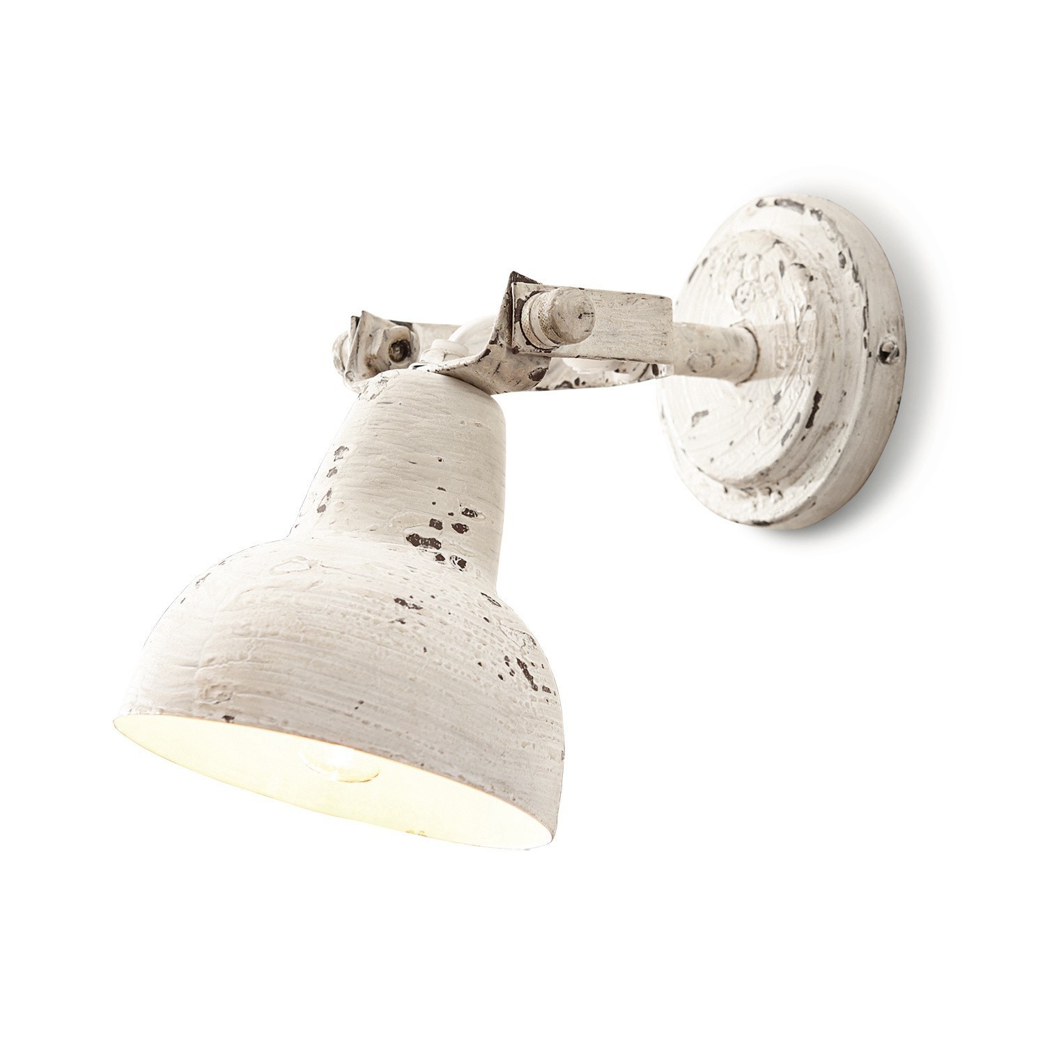 Wandlampe Rieke Metall-Wandleuchte im Vintage-Stil in weissem Used-Look für Wandbeleuchtung