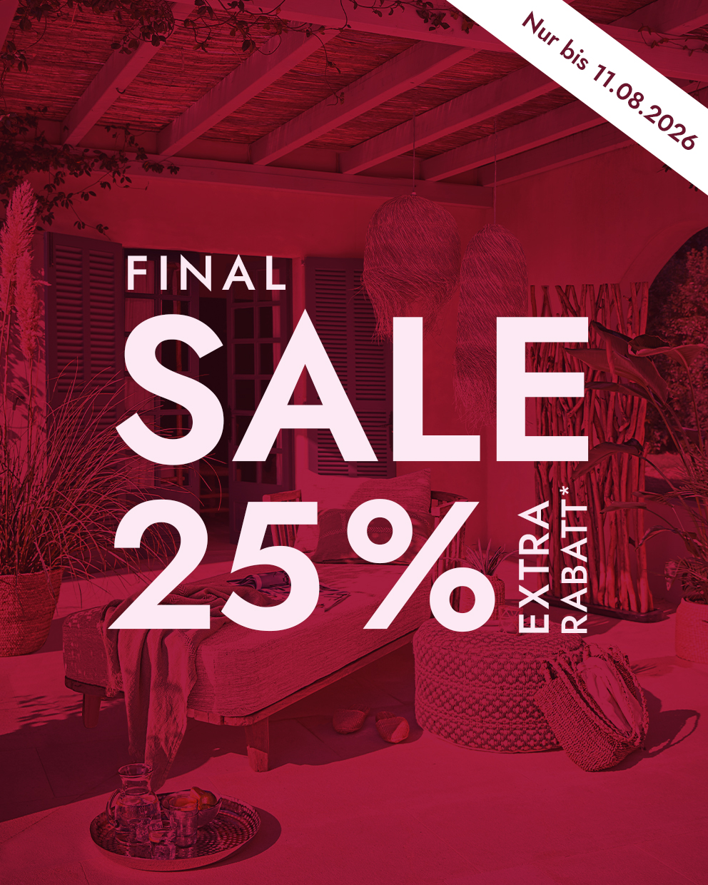 Finaler Sale 25% Rabatt auf Gartenmöbel und Boho-Dekorationen für Terrasse und Balkon