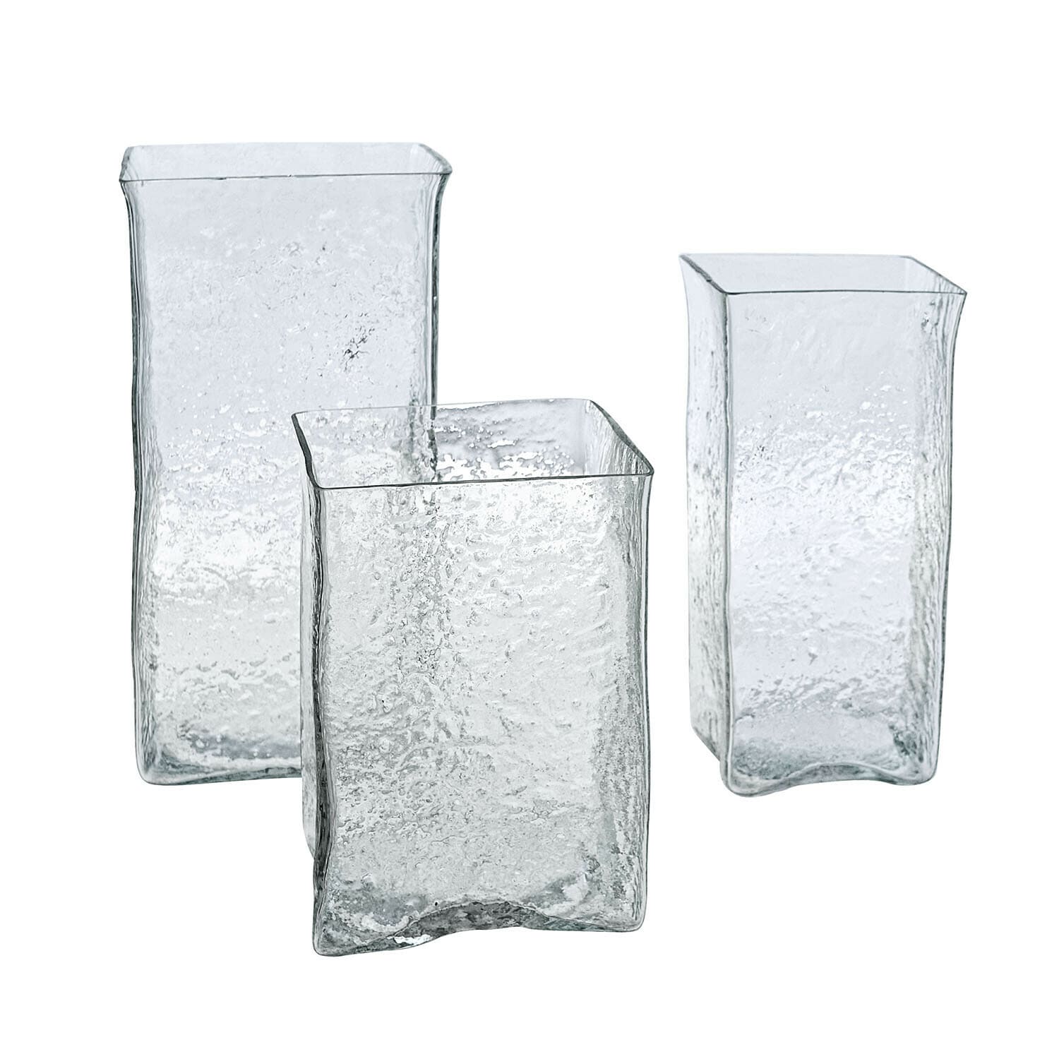 Windlicht 3er Set Xarlac Set aus drei transparenten Glasvasen mit strukturierter Oberfläche zur Wohnraumdekoration