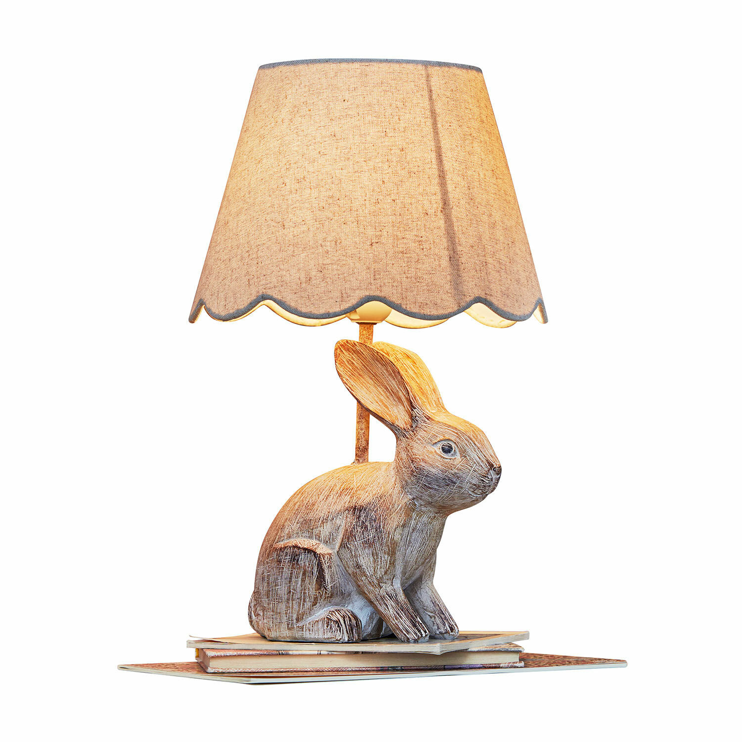 Tischlampe Ryen Beige Tischlampe mit Stoffschirm und Holzfuss in Hasenform, dekorative Wohnraumbeleuchtung