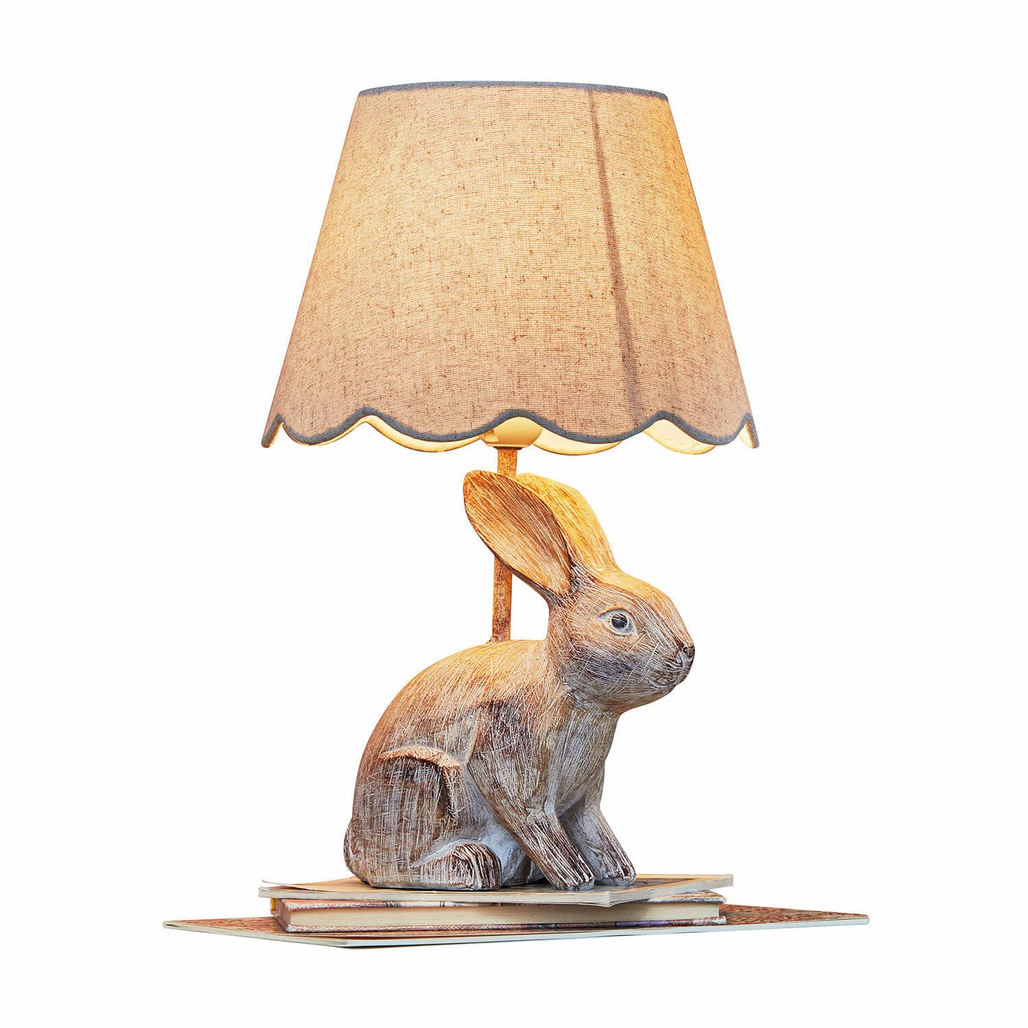 Tischlampe Ryen Beige Tischlampe mit Stoffschirm und Holzfuss in Hasenform, dekorative Wohnraumbeleuchtung