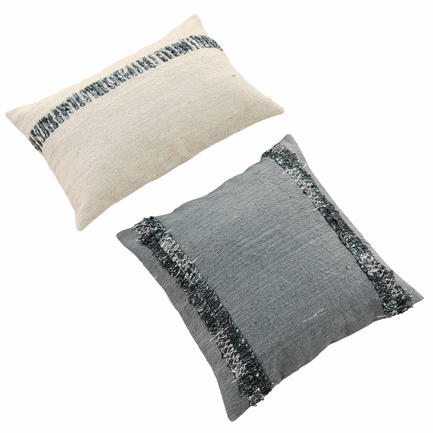 Kissenhülle 2er Set Foix Set aus zwei dekorativen Baumwollkissen in Creme und Grau mit strukturierten Zierstreifen
