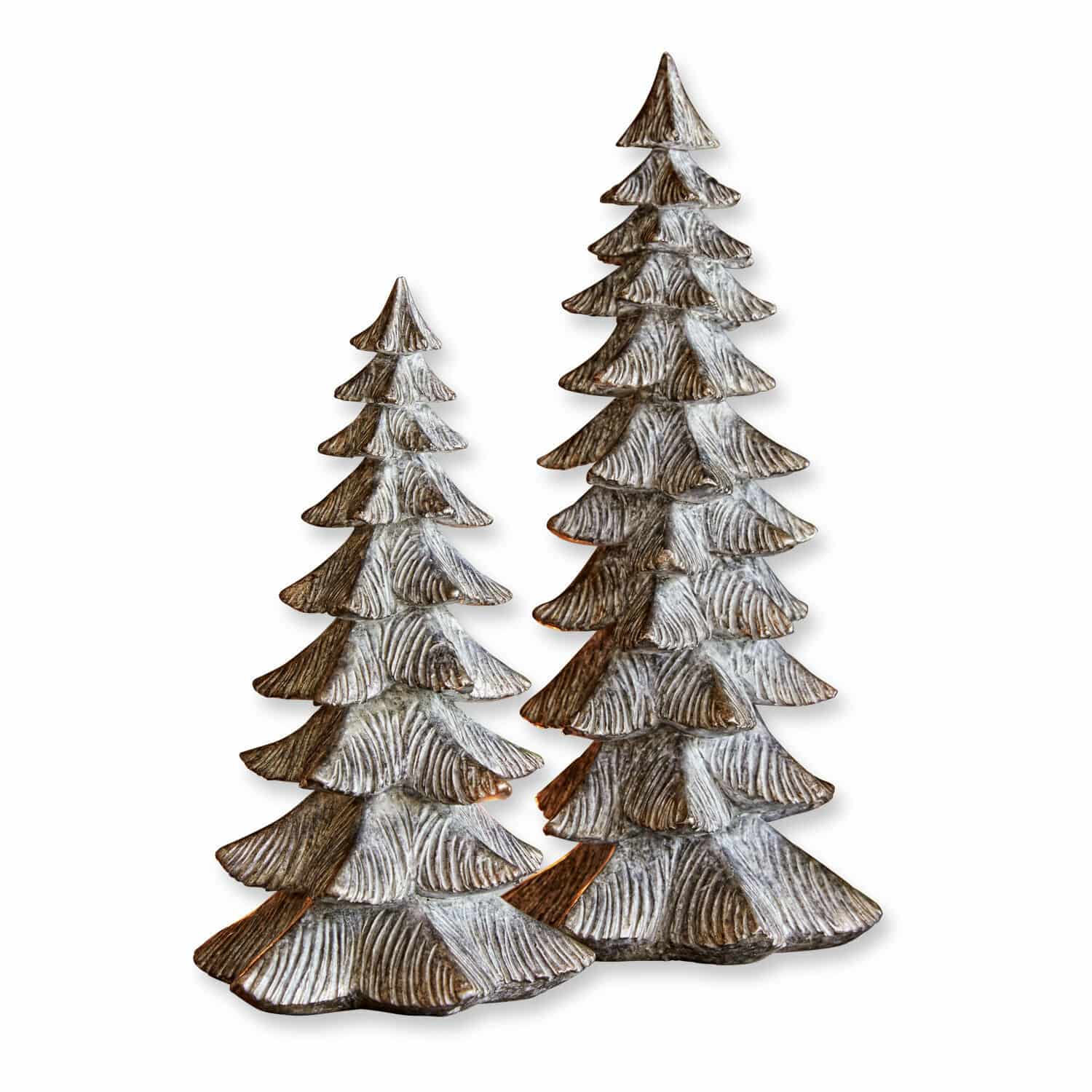 Deko-Baum 2er Set Calavi Zwei dekorative Holz-Weihnachtsbäume in Grau-Braun für eine festliche Wohnraumgestaltung